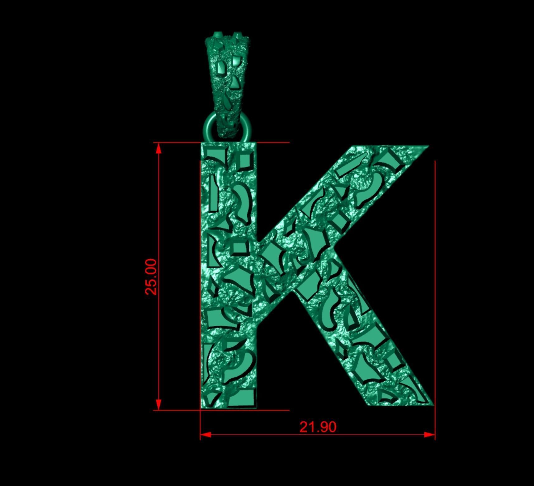 K LETTER INITIAL NUGGET PENDANT 3D print model_3