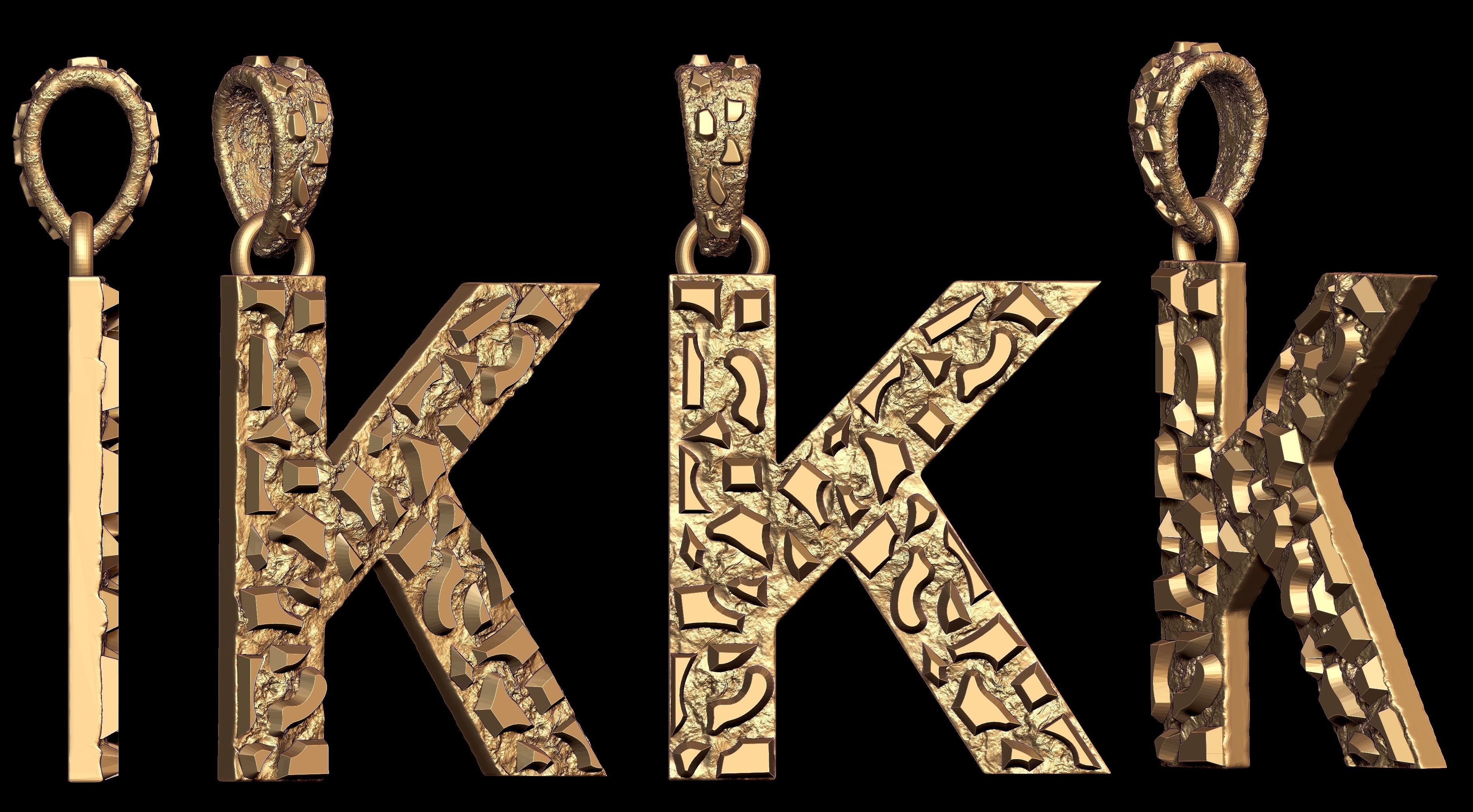 K LETTER INITIAL NUGGET PENDANT 3D print model_8