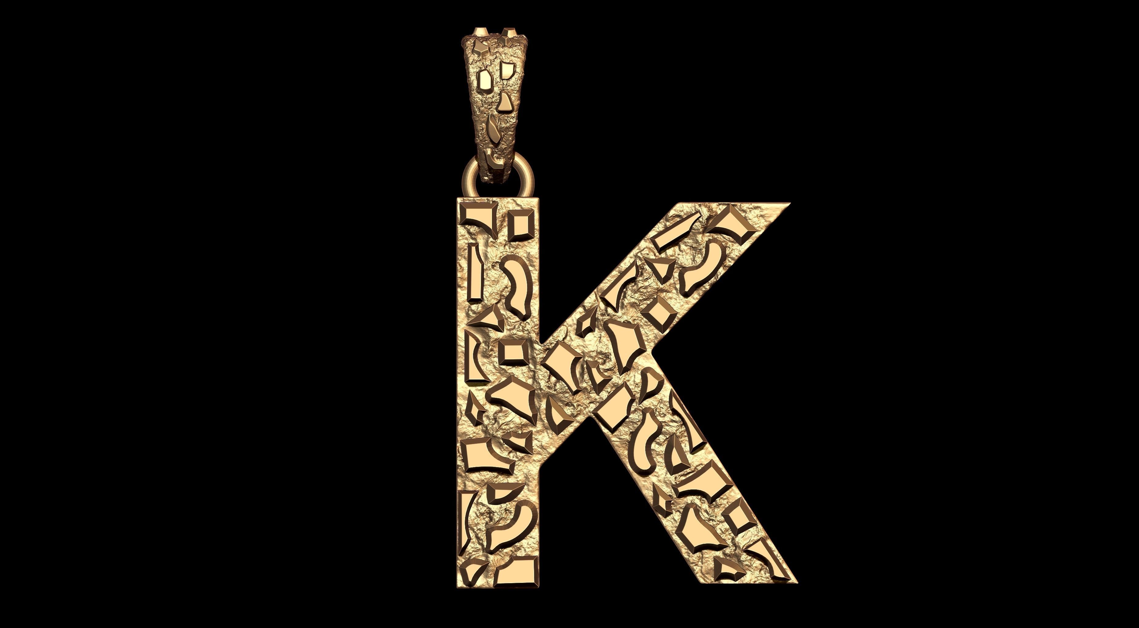 K LETTER INITIAL NUGGET PENDANT 3D print model_2