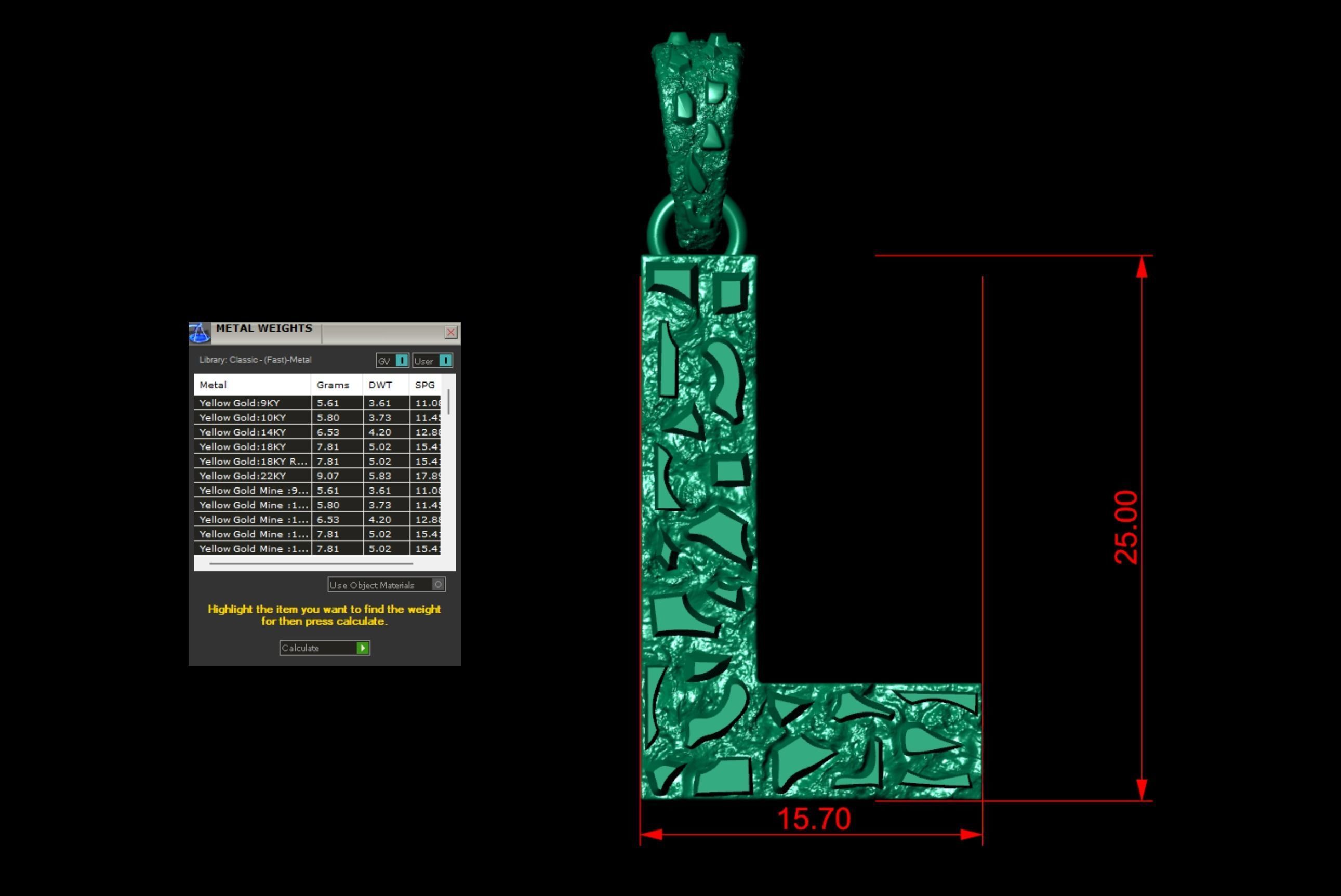 L LETTER INITIAL NUGGET PENDANT 3D print model_5