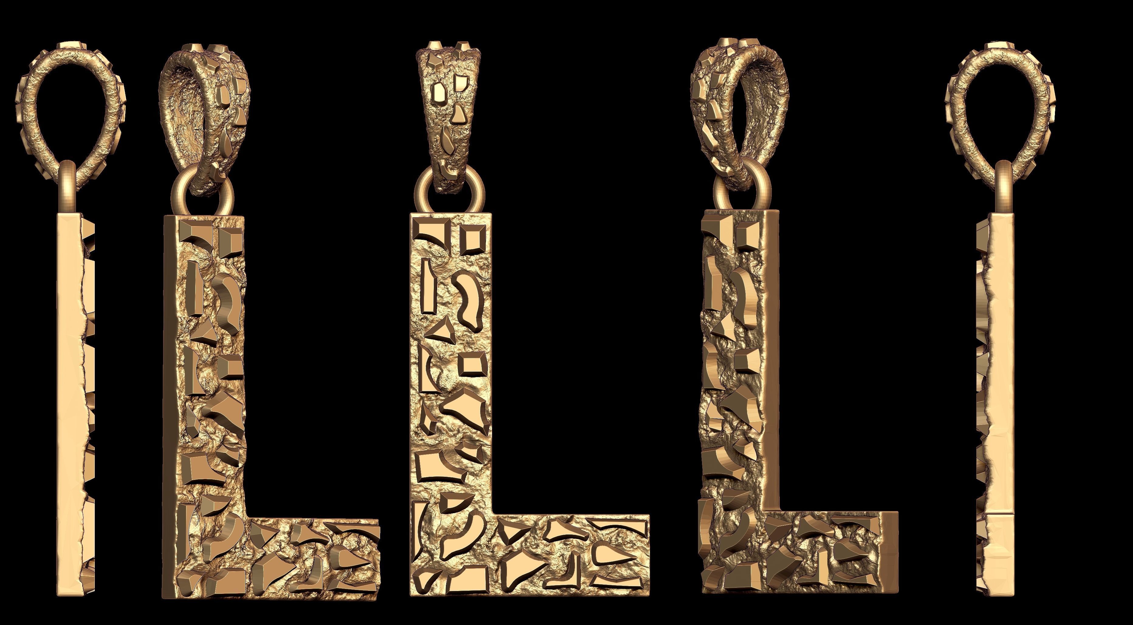 L LETTER INITIAL NUGGET PENDANT 3D print model_8