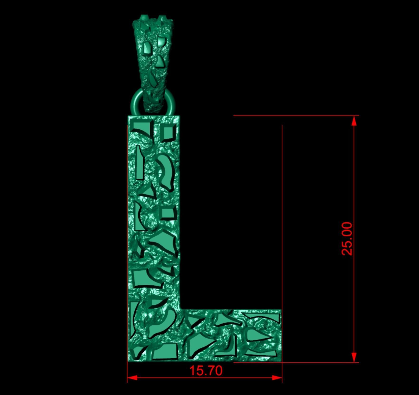 L LETTER INITIAL NUGGET PENDANT 3D print model_3