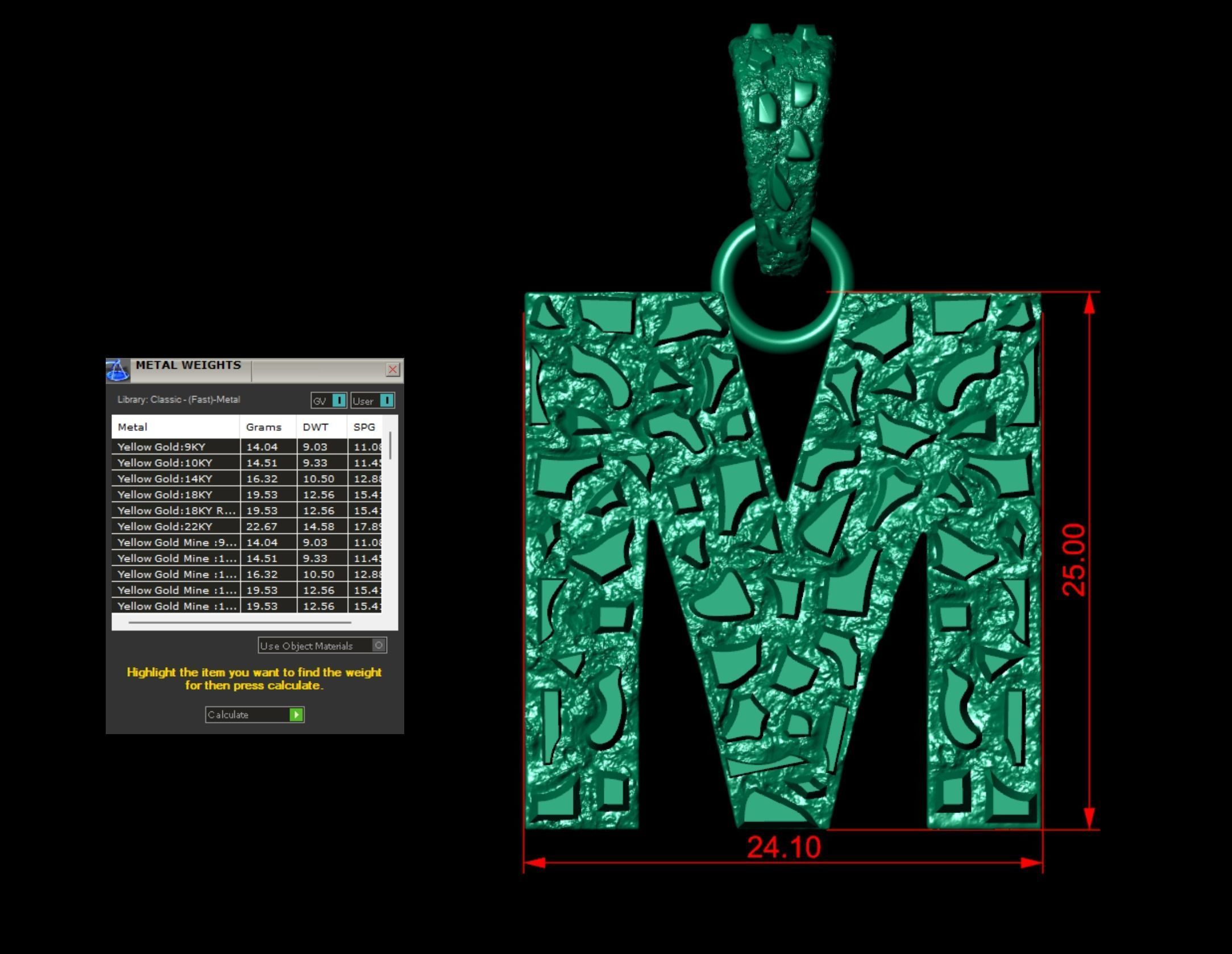 M LETTER INITIAL NUGGET PENDANT 3D print model_5