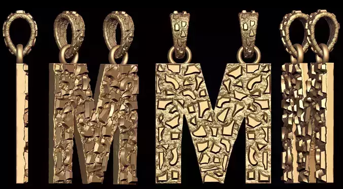 M LETTER INITIAL NUGGET PENDANT 3D print model