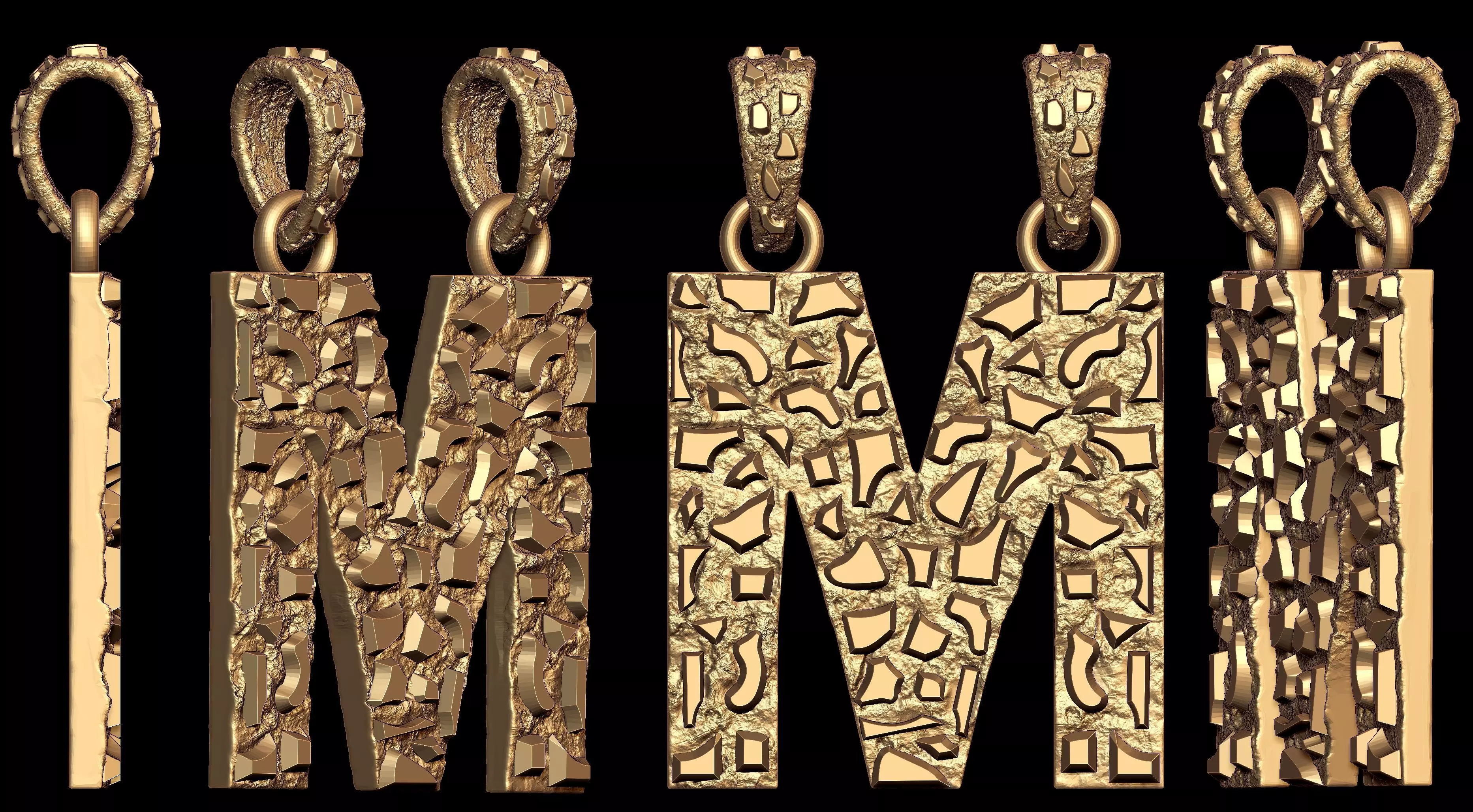 M LETTER INITIAL NUGGET PENDANT 3D print model_0