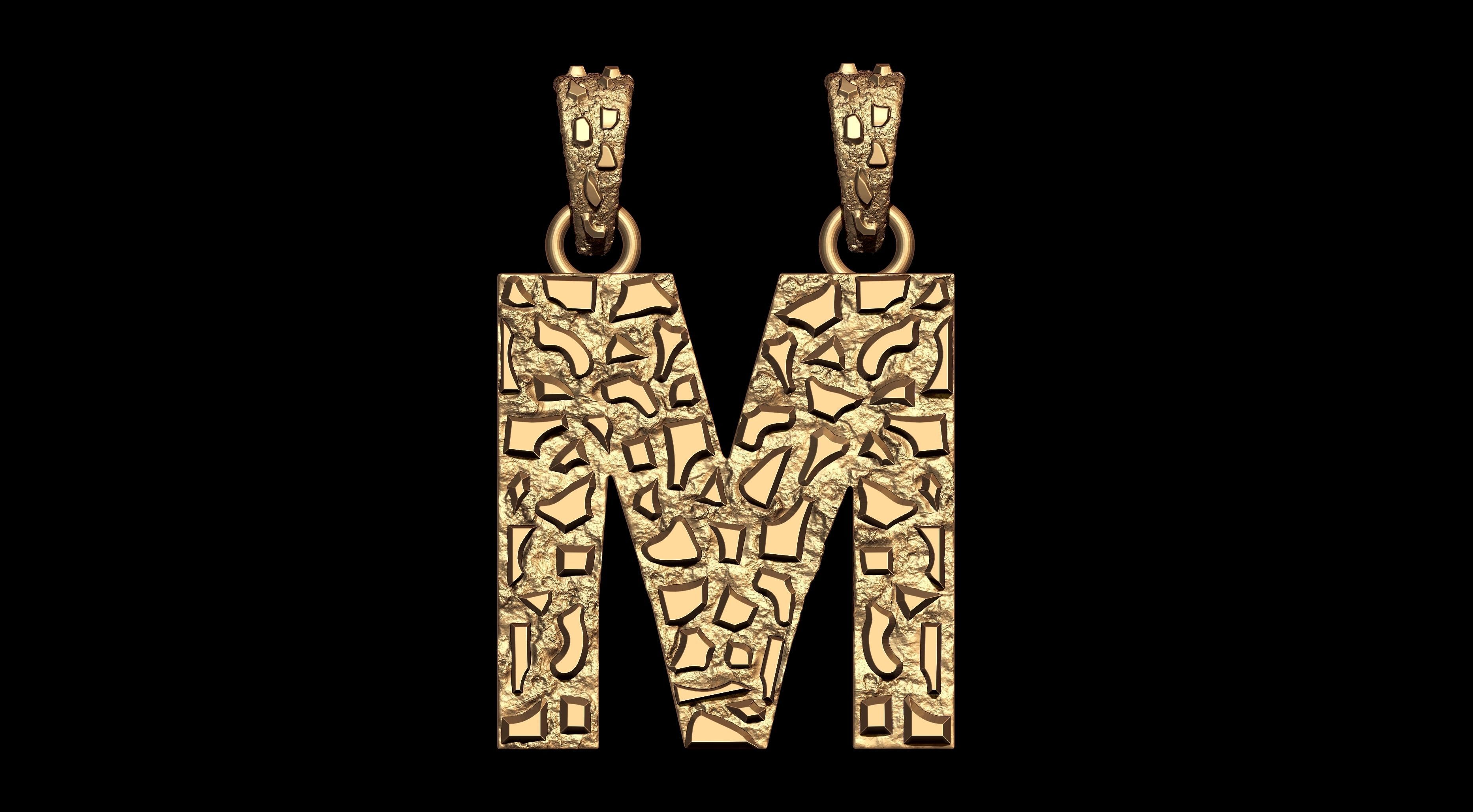 M LETTER INITIAL NUGGET PENDANT 3D print model_2