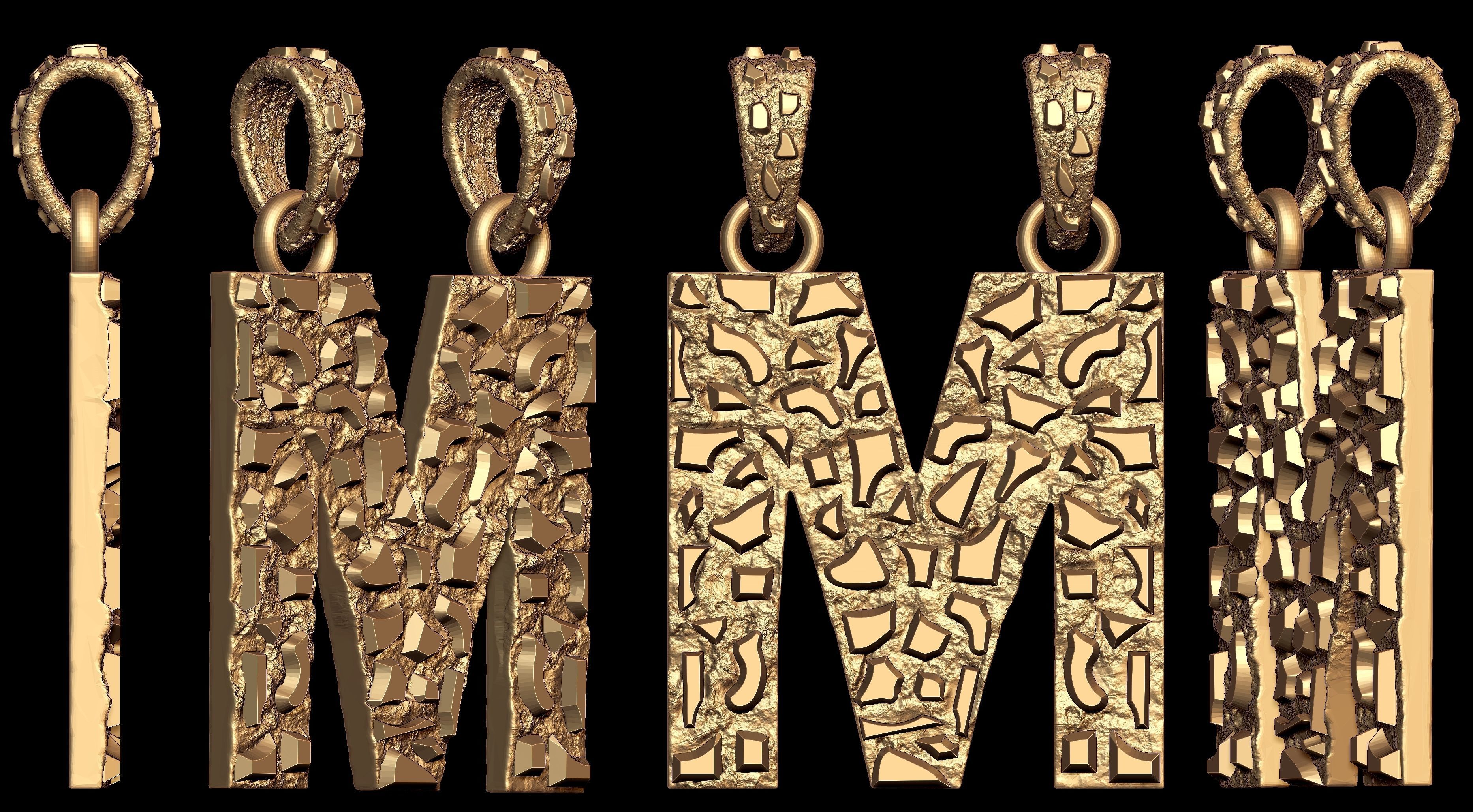 M LETTER INITIAL NUGGET PENDANT 3D print model_7