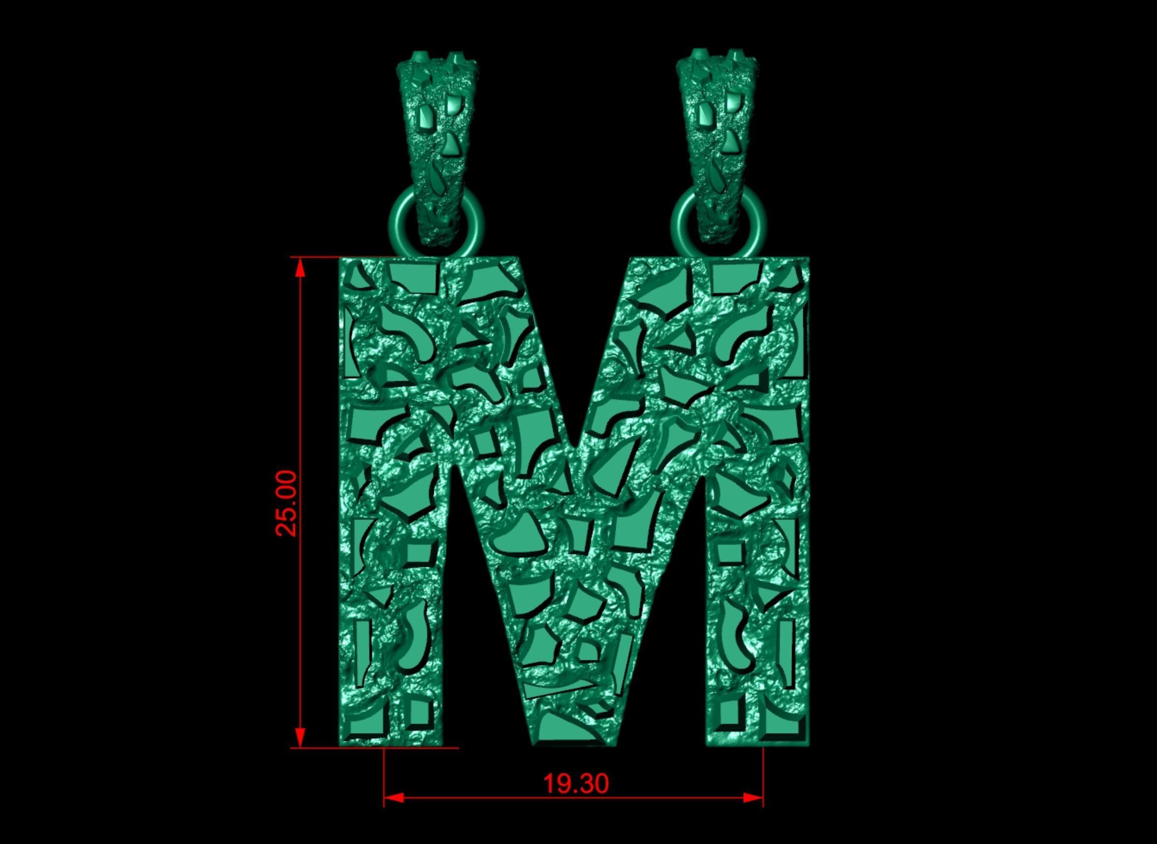 M LETTER INITIAL NUGGET PENDANT 3D print model_3