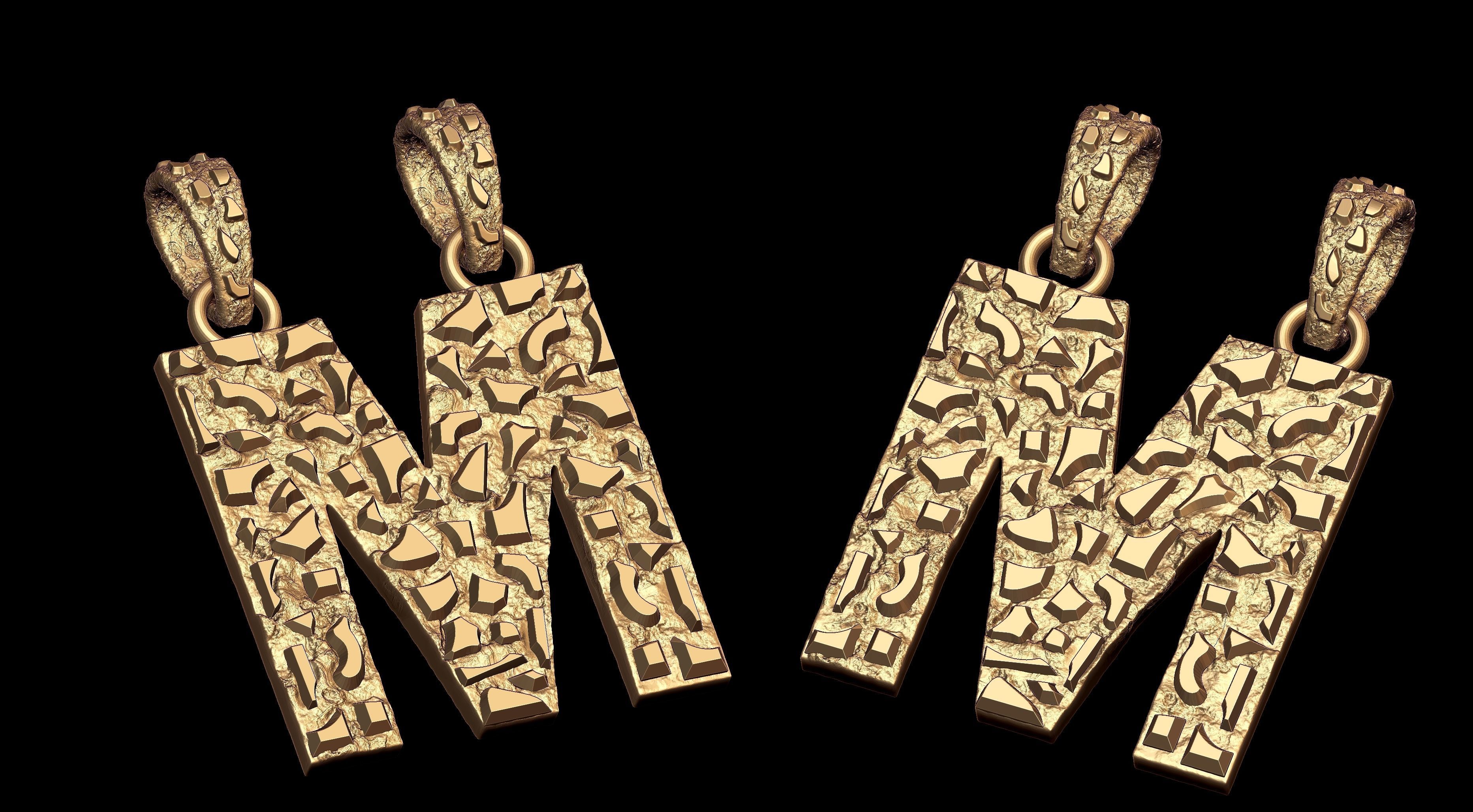 M LETTER INITIAL NUGGET PENDANT 3D print model_1