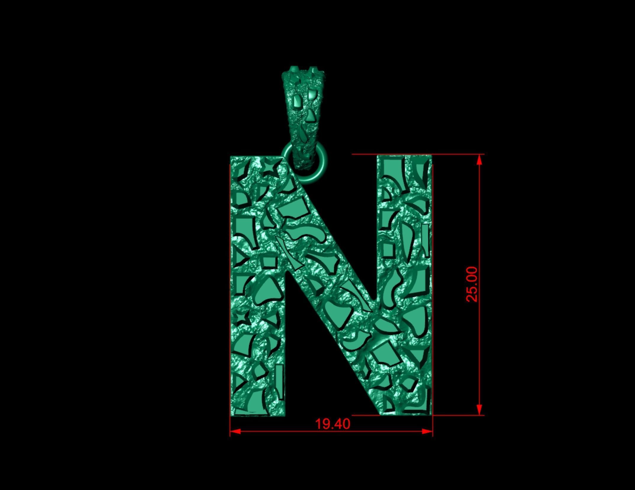 N LETTER INITIAL NUGGET PENDANT 3D print model_3