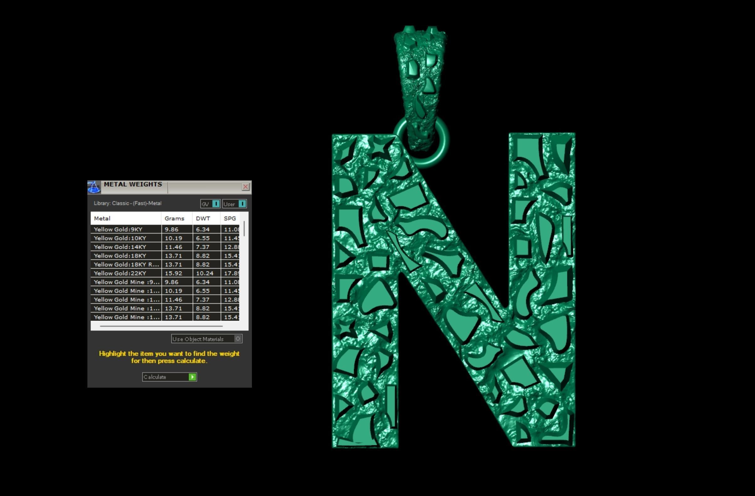 N LETTER INITIAL NUGGET PENDANT 3D print model_6