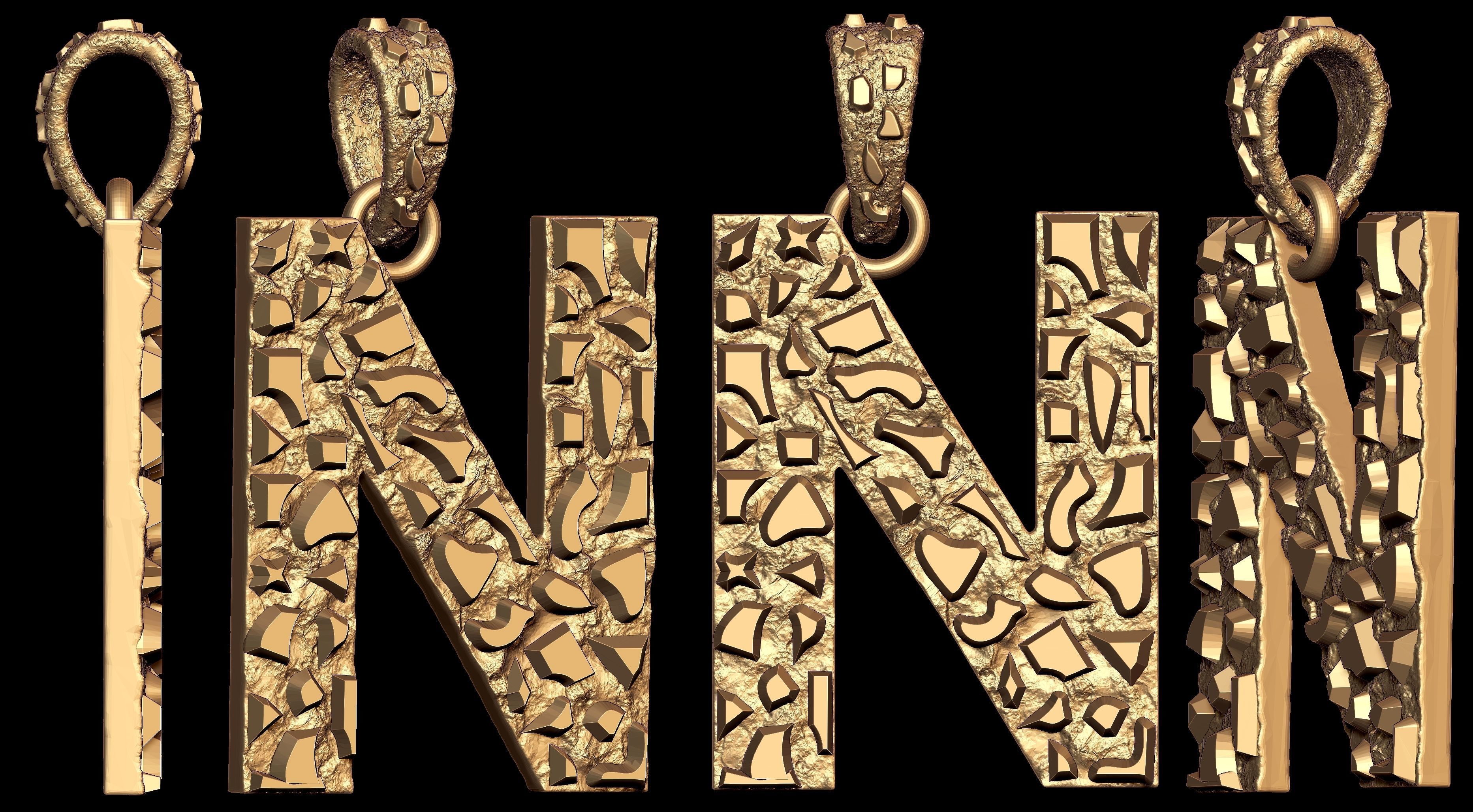 N LETTER INITIAL NUGGET PENDANT 3D print model_7