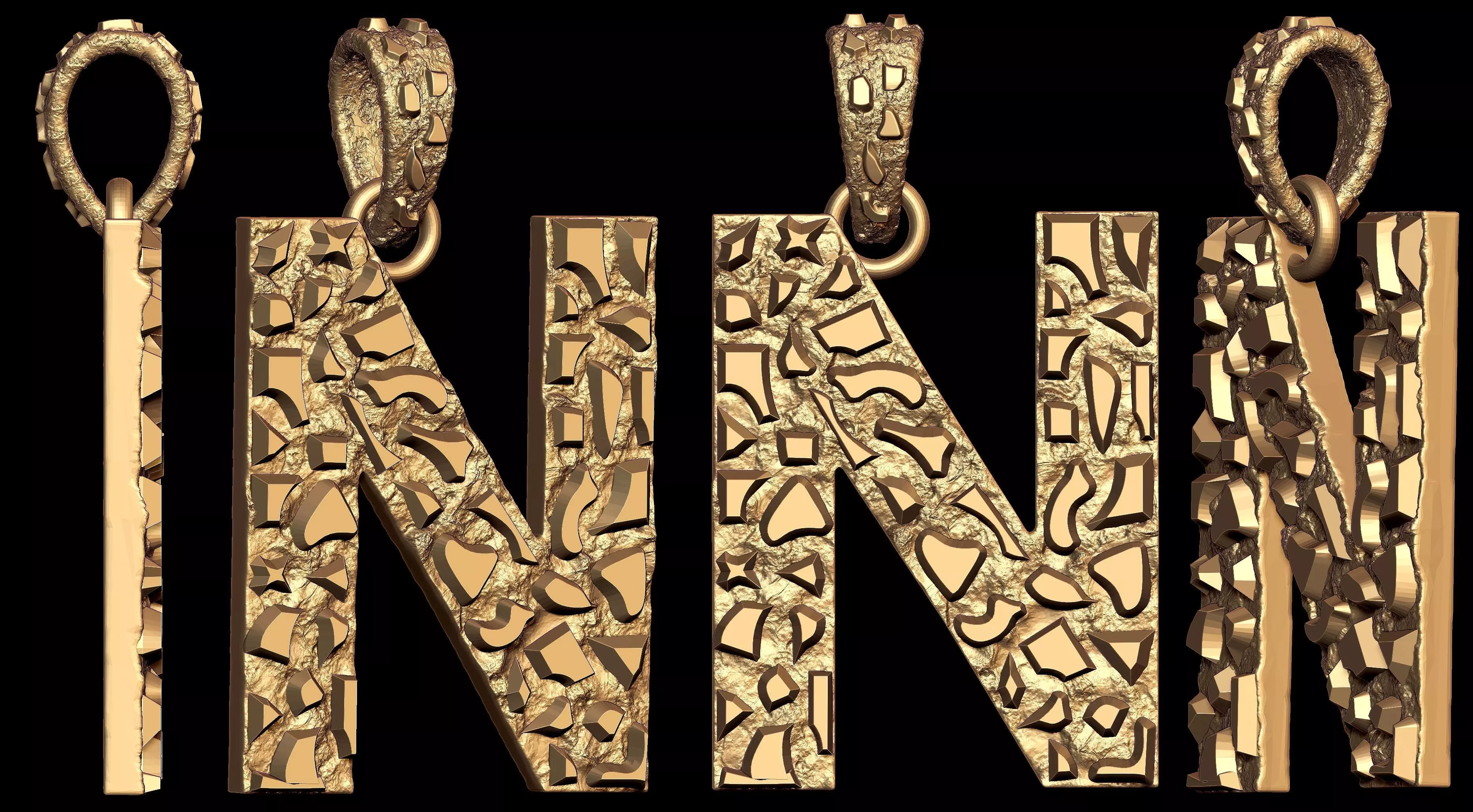 N LETTER INITIAL NUGGET PENDANT 3D print model_0