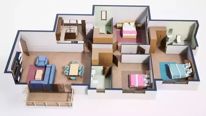 3D Floor Plan Model 52