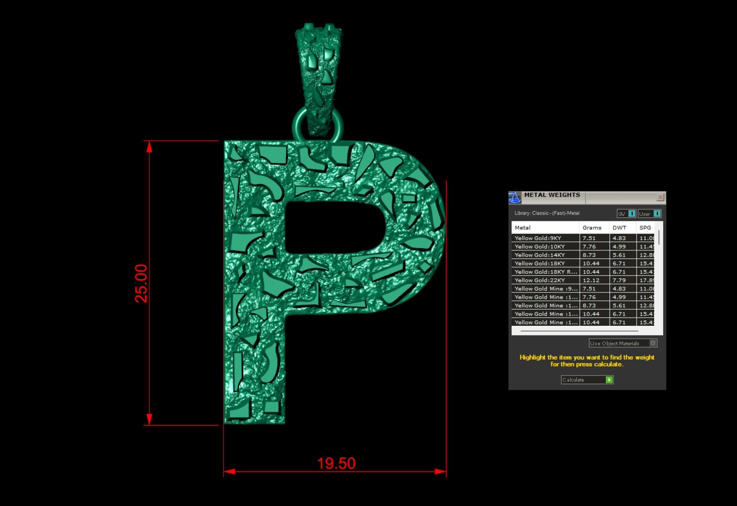 P LETTER INITIAL NUGGET PENDANT 3D print model_5