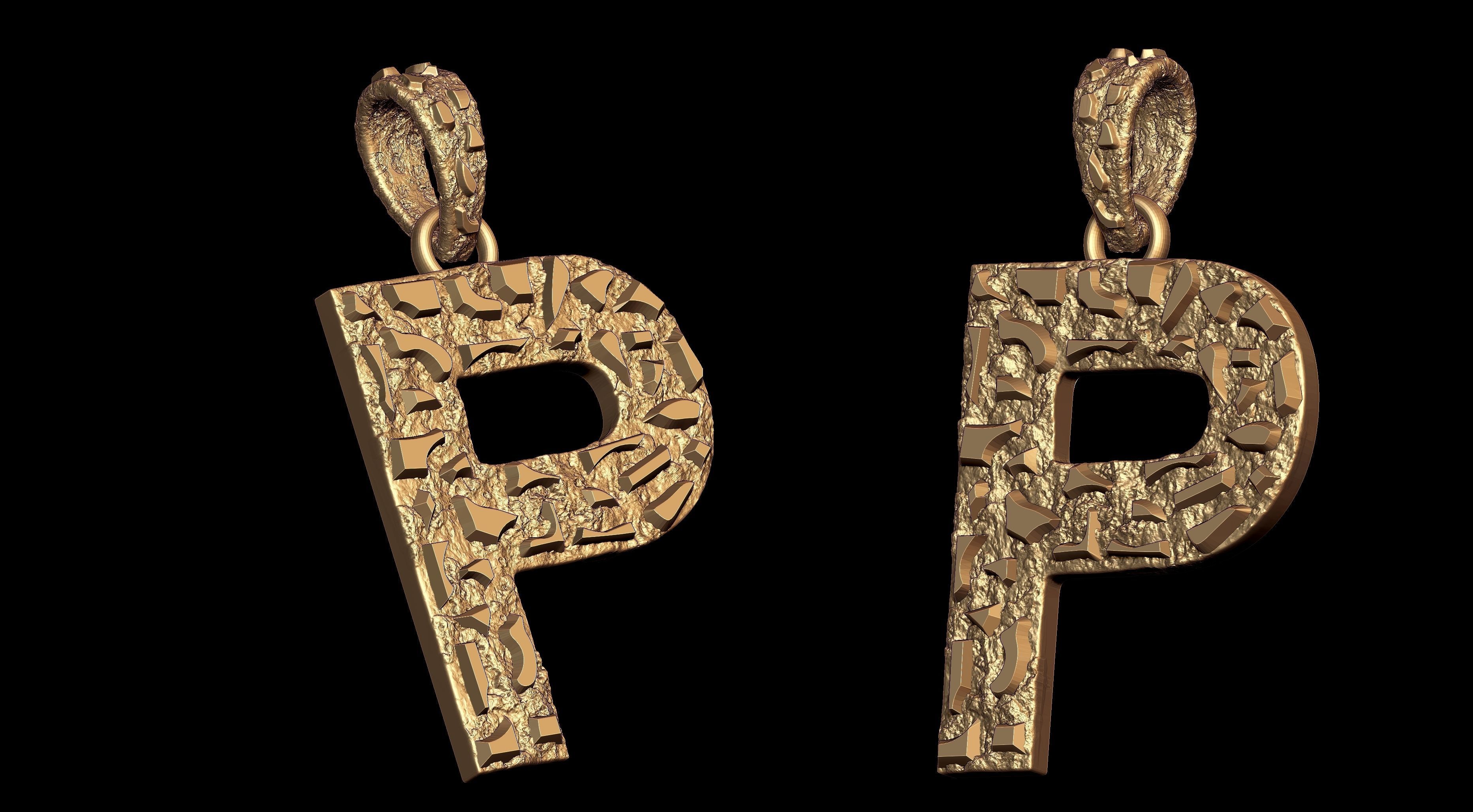 P LETTER INITIAL NUGGET PENDANT 3D print model_1