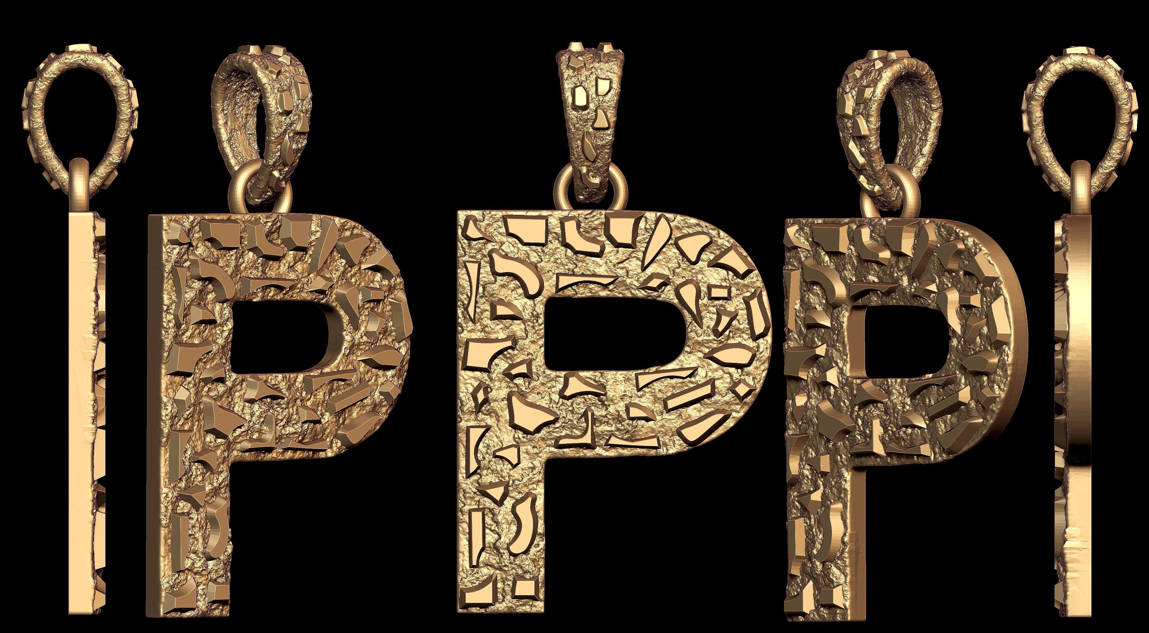 P LETTER INITIAL NUGGET PENDANT 3D print model_8