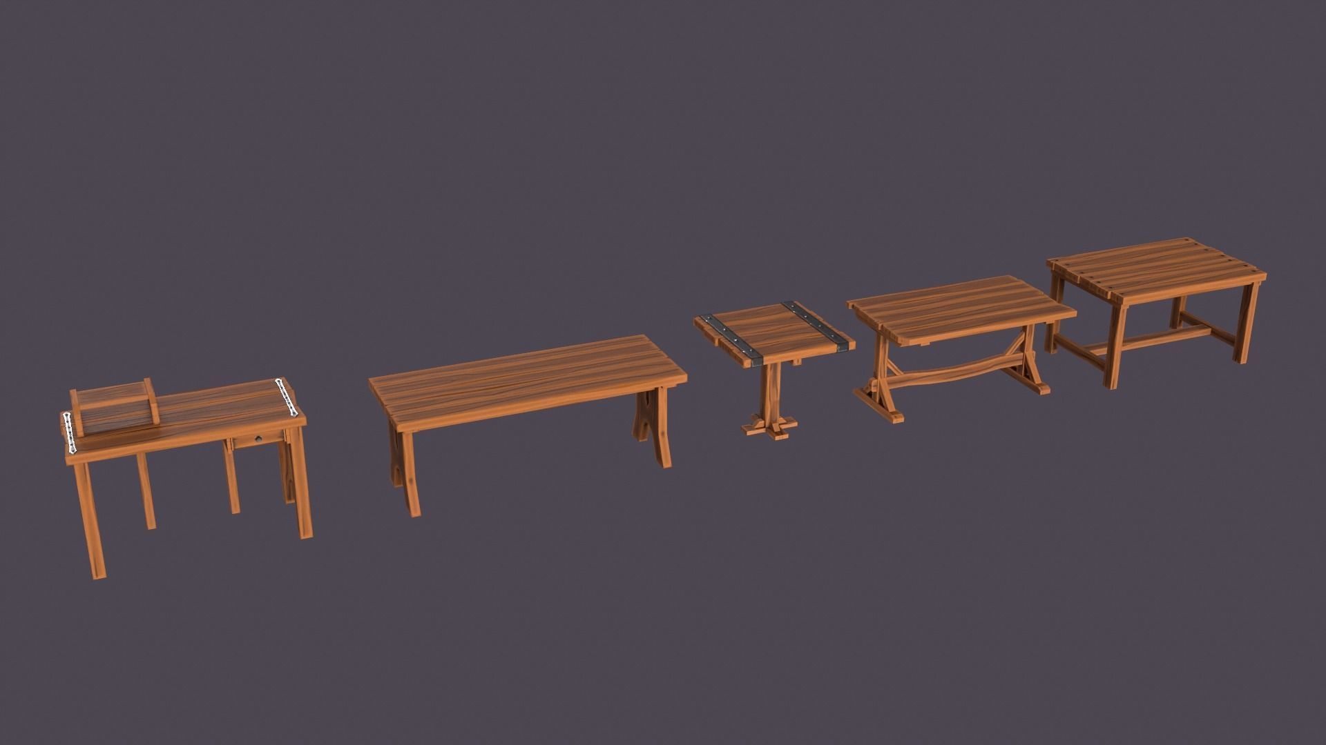 Stylized medieval table pack Low-poly 3D model_1