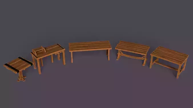 Stylized medieval table pack Low-poly 3D model