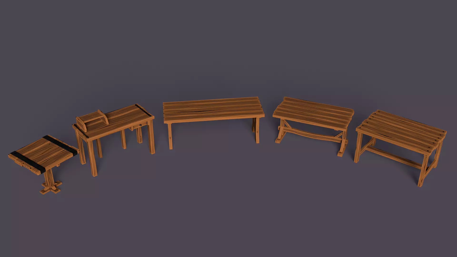 Stylized medieval table pack Low-poly 3D model_0