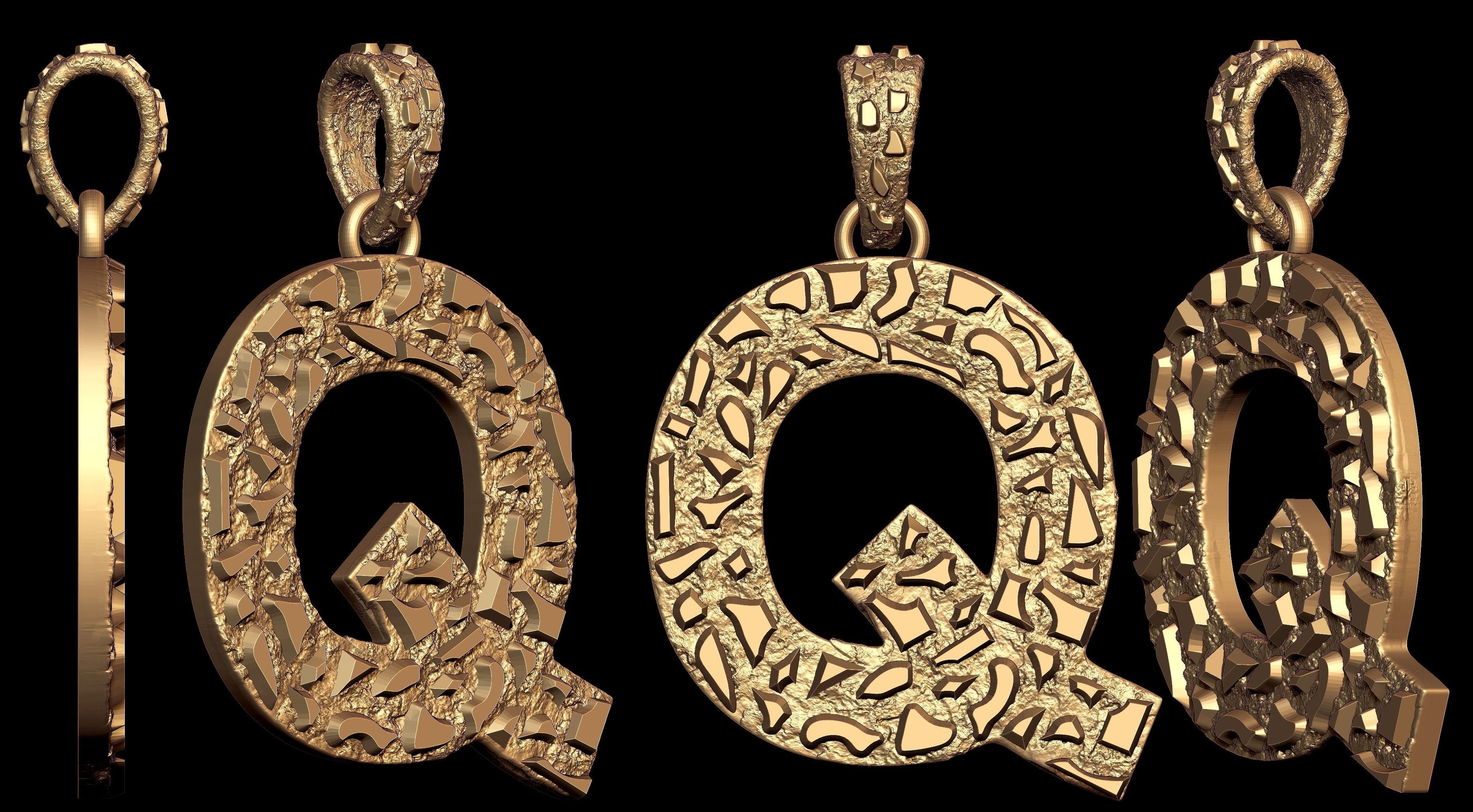 Q LETTER INITIAL NUGGET PENDANT 3D print model_7