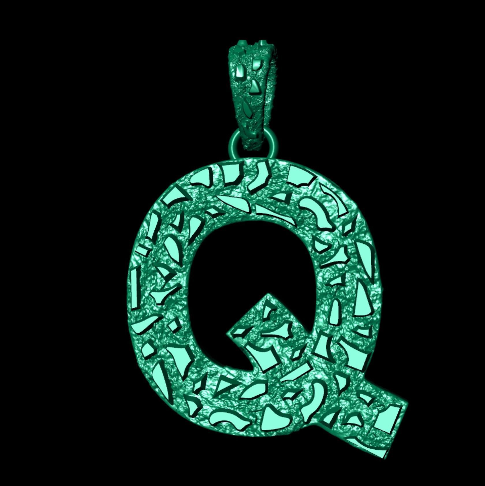 Q LETTER INITIAL NUGGET PENDANT 3D print model_6