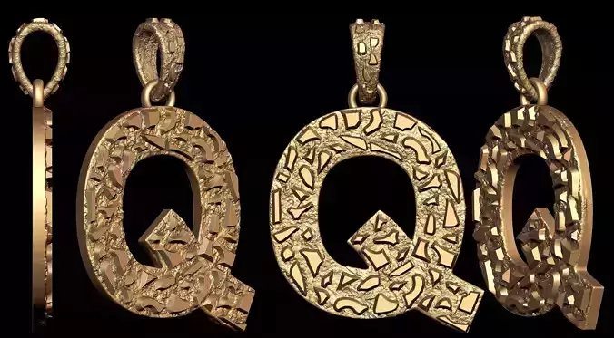 Q LETTER INITIAL NUGGET PENDANT 3D print model