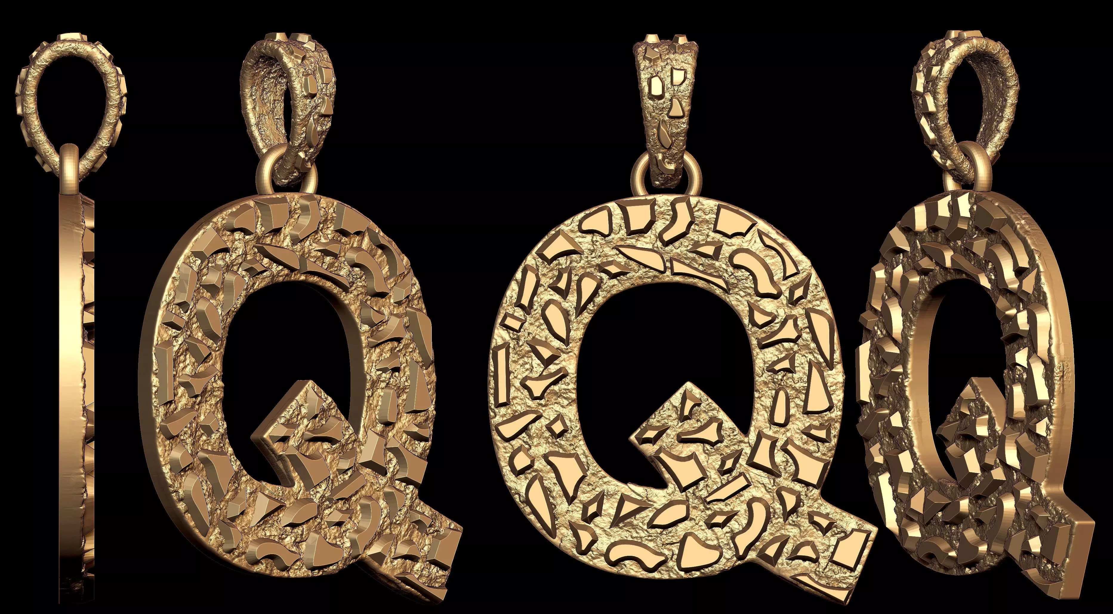 Q LETTER INITIAL NUGGET PENDANT 3D print model_0