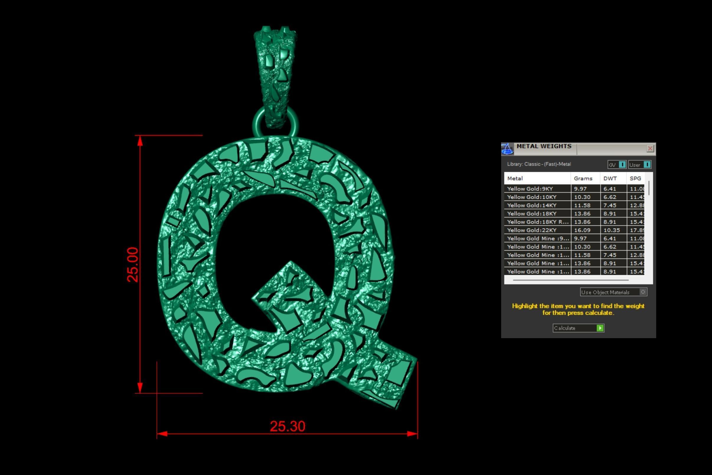 Q LETTER INITIAL NUGGET PENDANT 3D print model_5