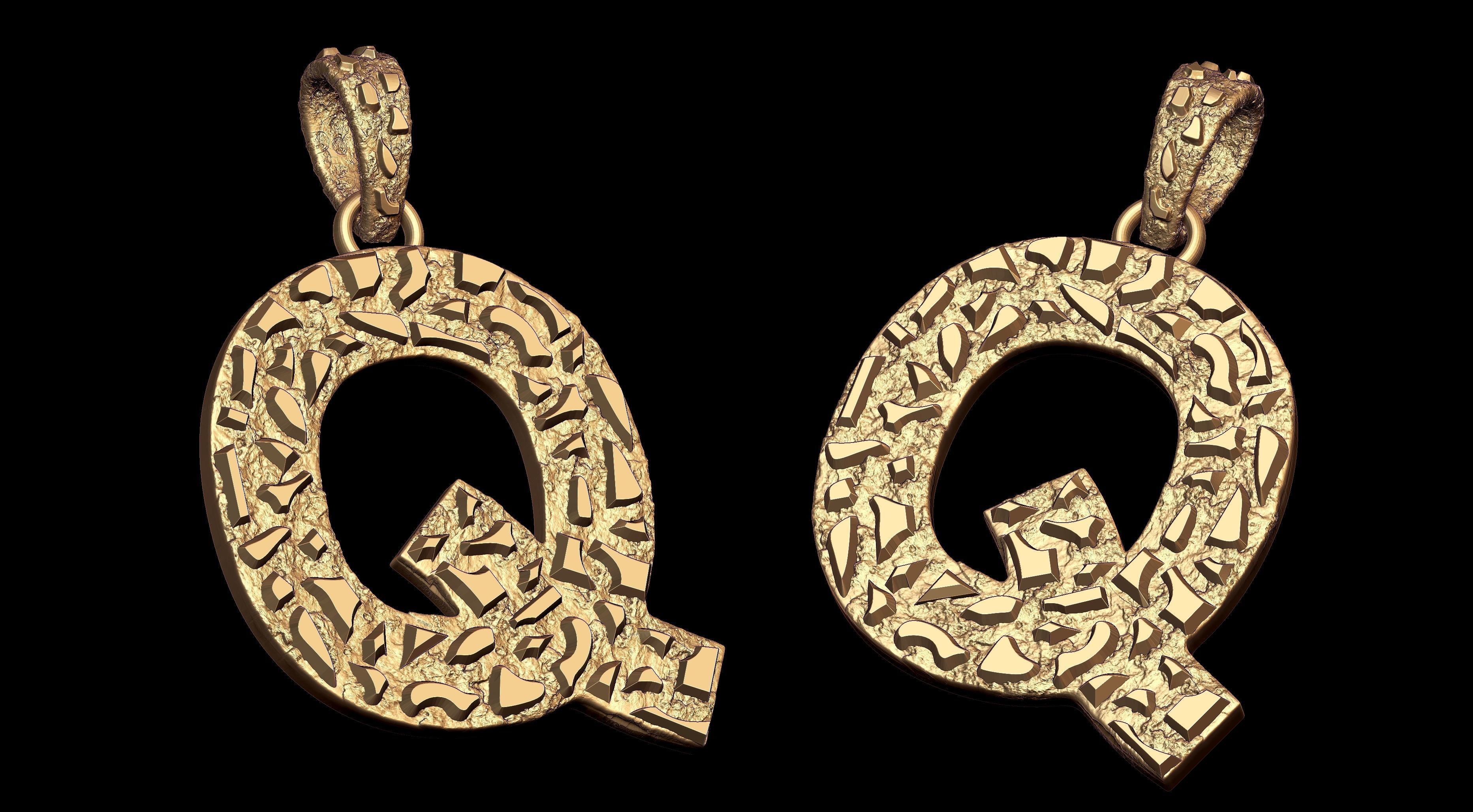 Q LETTER INITIAL NUGGET PENDANT 3D print model_8