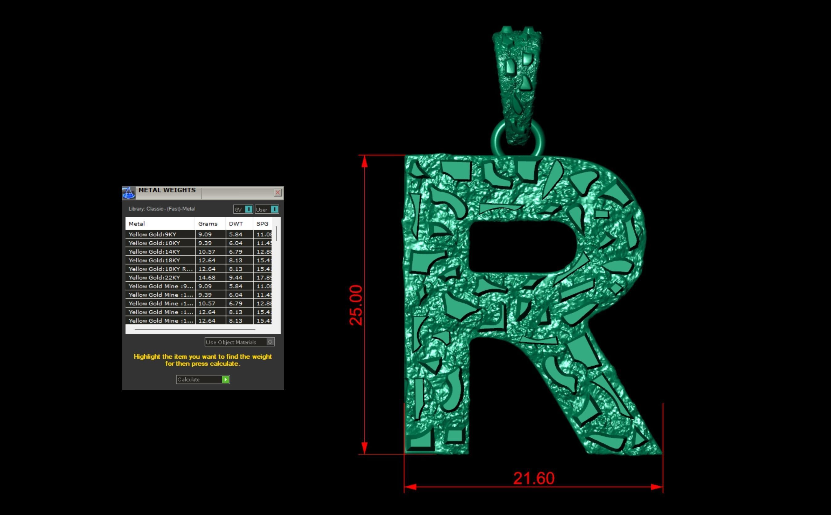R LETTER INITIAL NUGGET PENDANT 3D print model_5