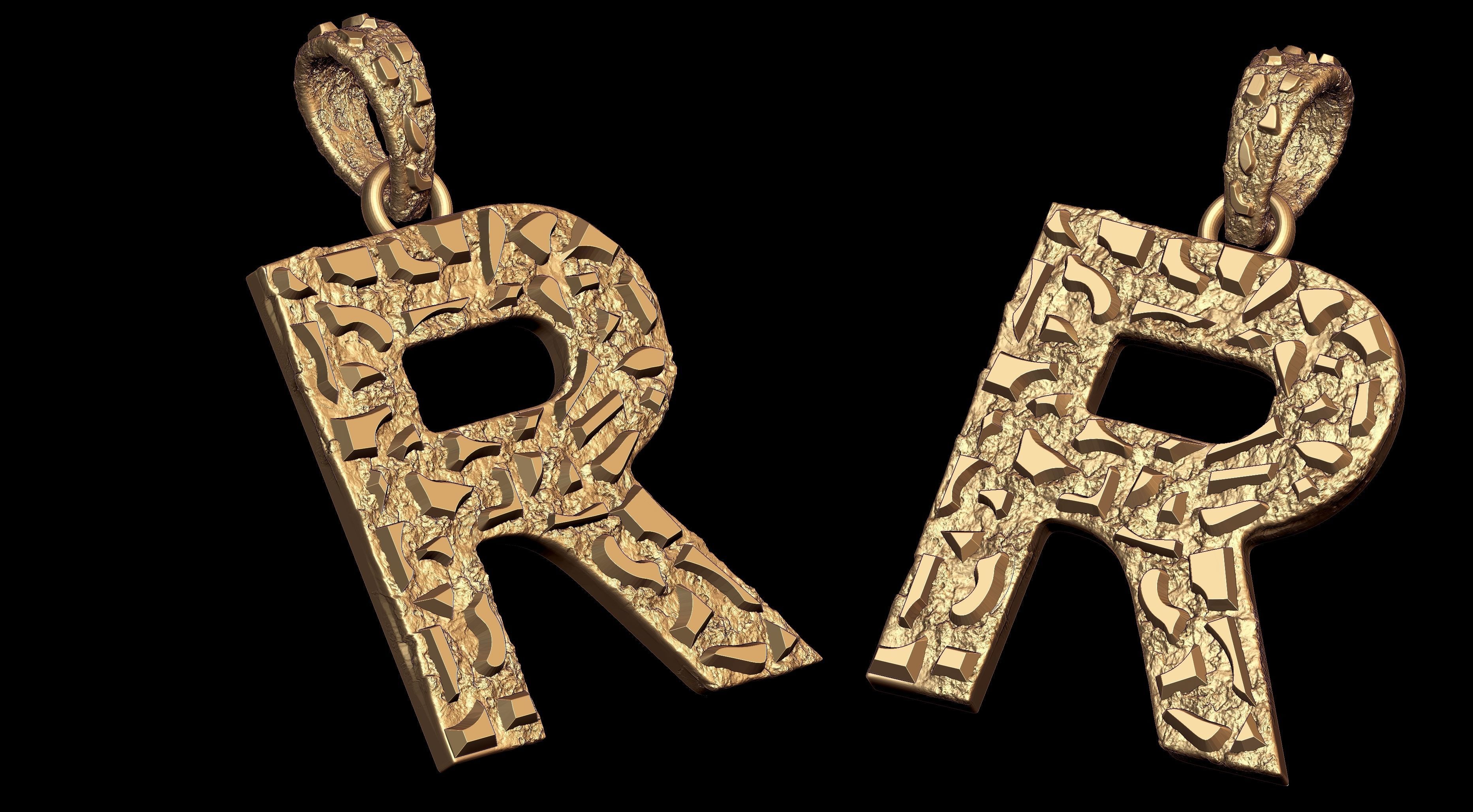 R LETTER INITIAL NUGGET PENDANT 3D print model_1