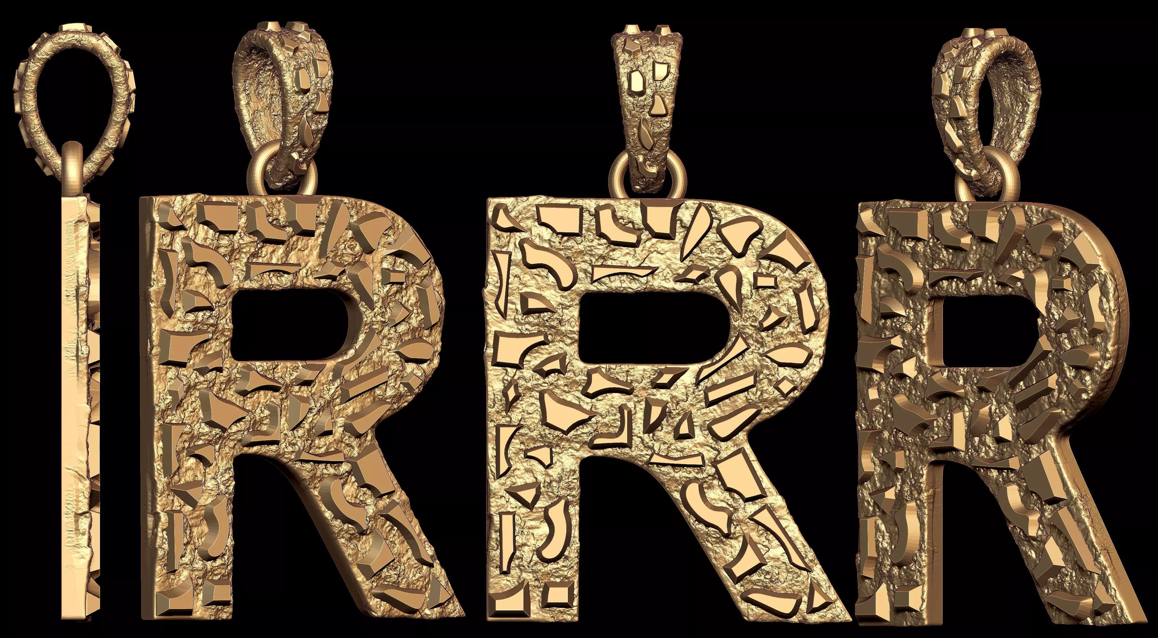 R LETTER INITIAL NUGGET PENDANT 3D print model_0