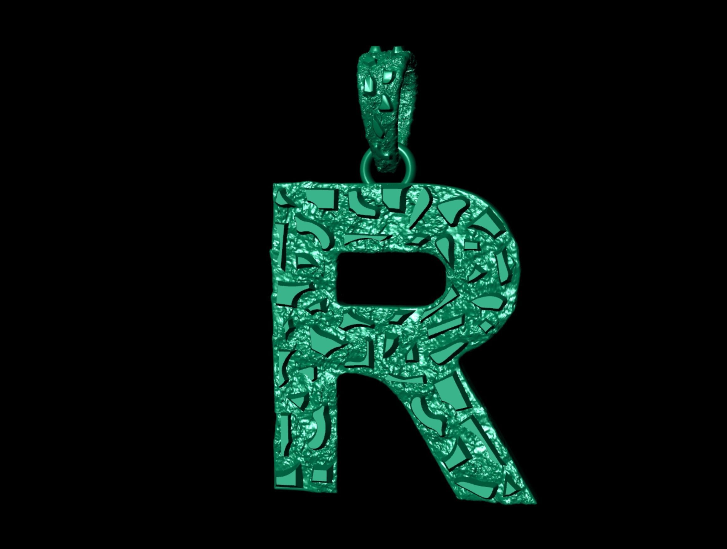 R LETTER INITIAL NUGGET PENDANT 3D print model_6