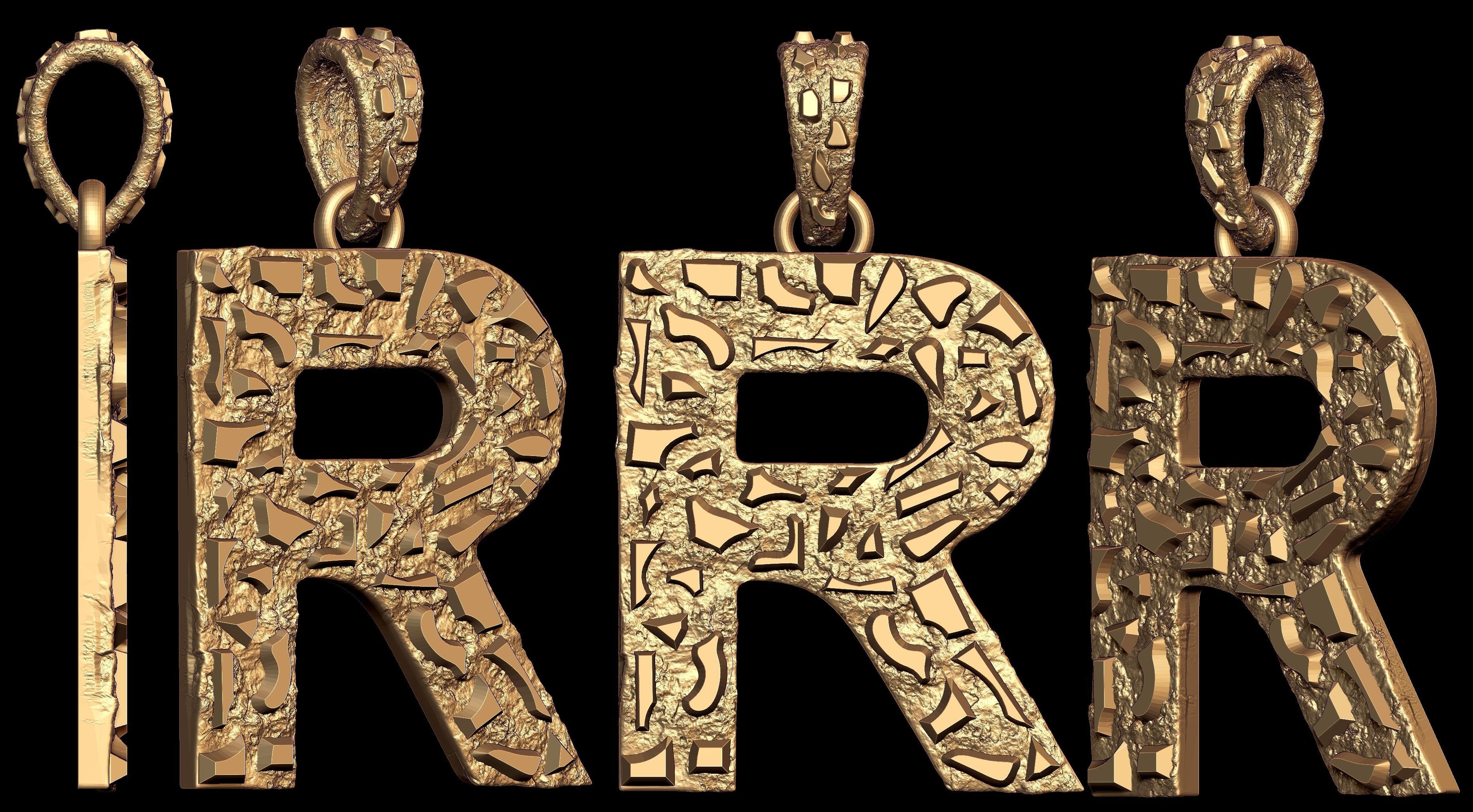 R LETTER INITIAL NUGGET PENDANT 3D print model_7