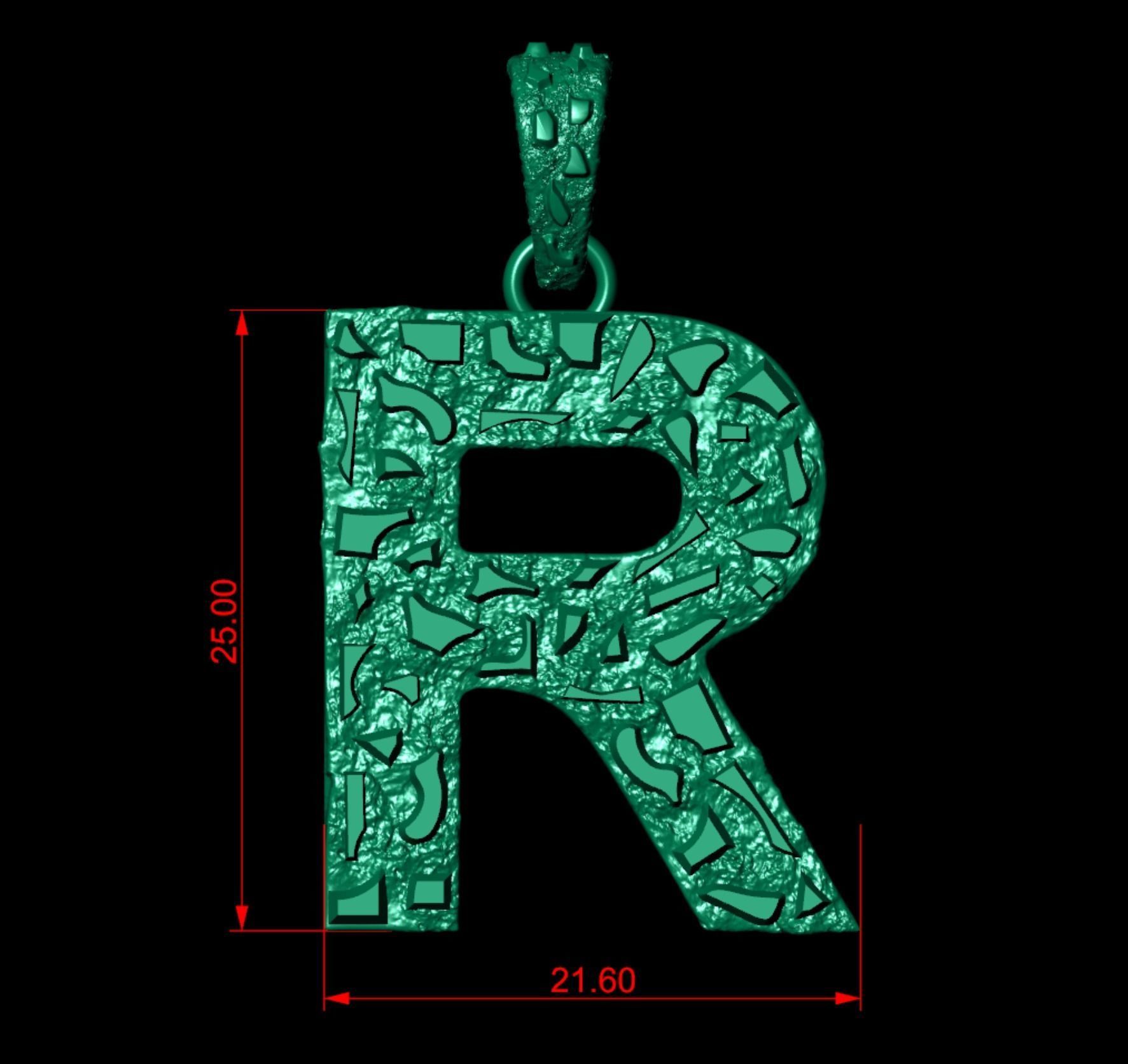 R LETTER INITIAL NUGGET PENDANT 3D print model_3