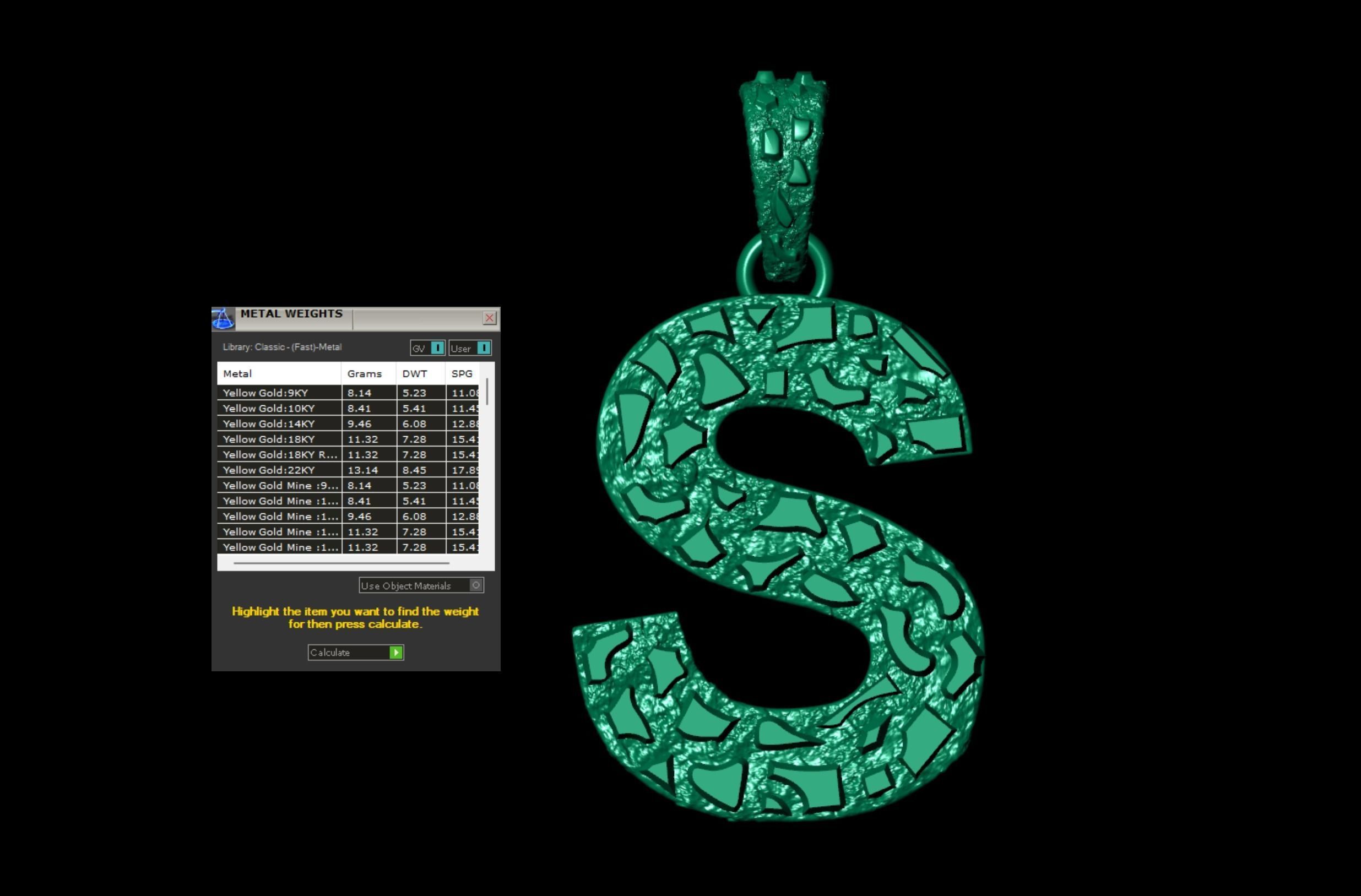 S LETTER INITIAL NUGGET PENDANT 3D print model_5