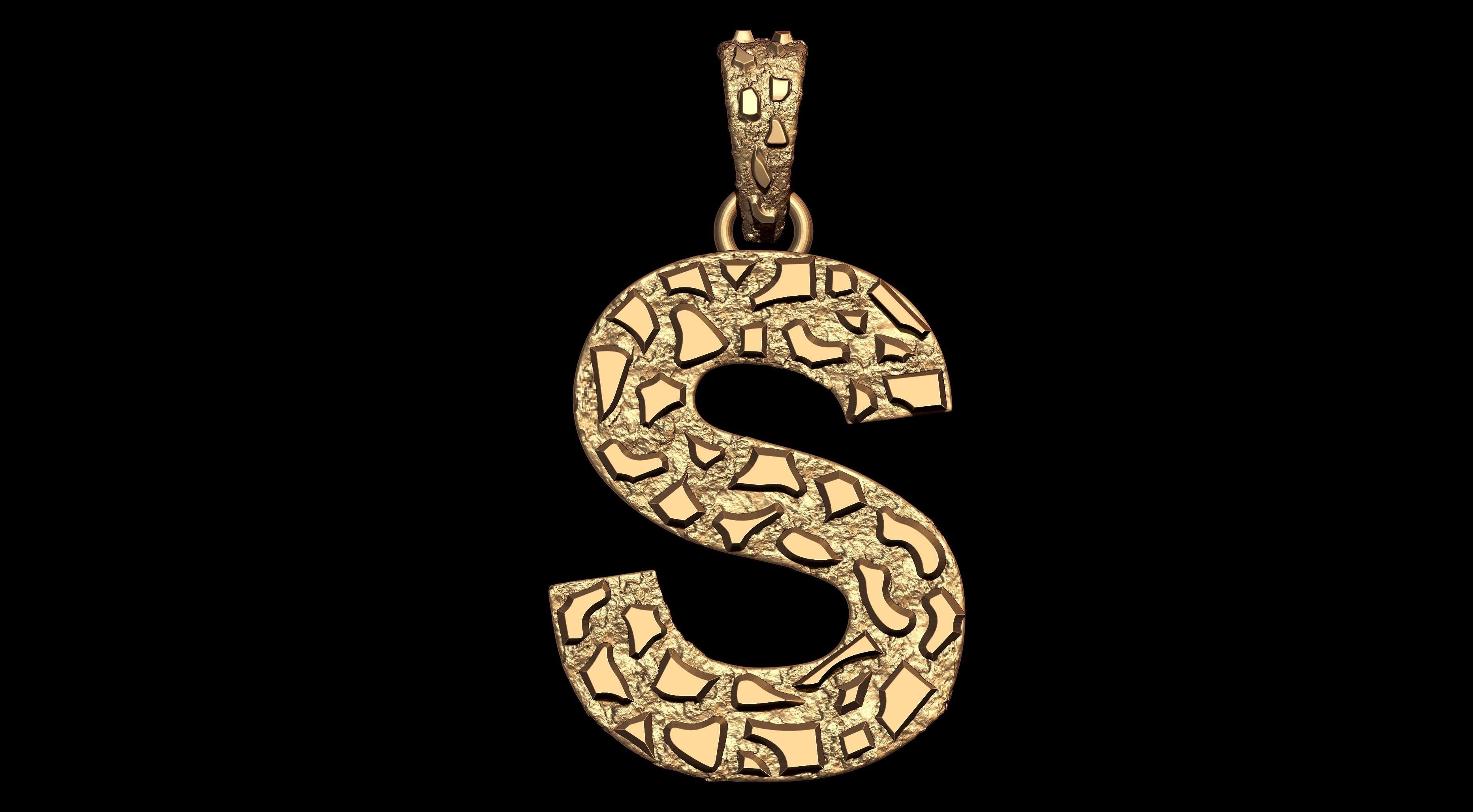 S LETTER INITIAL NUGGET PENDANT 3D print model_2