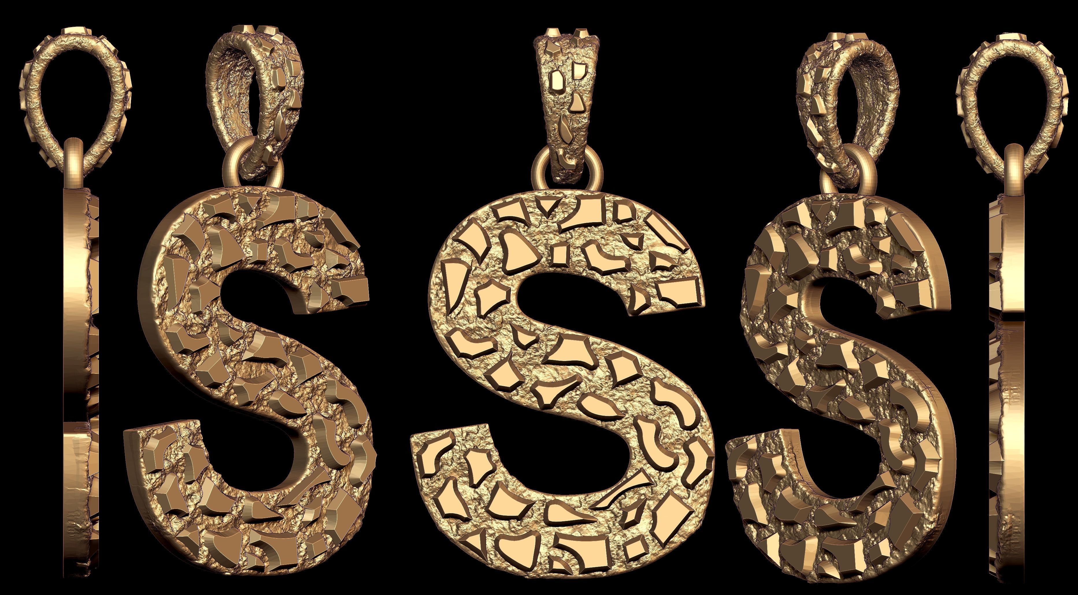 S LETTER INITIAL NUGGET PENDANT 3D print model_7