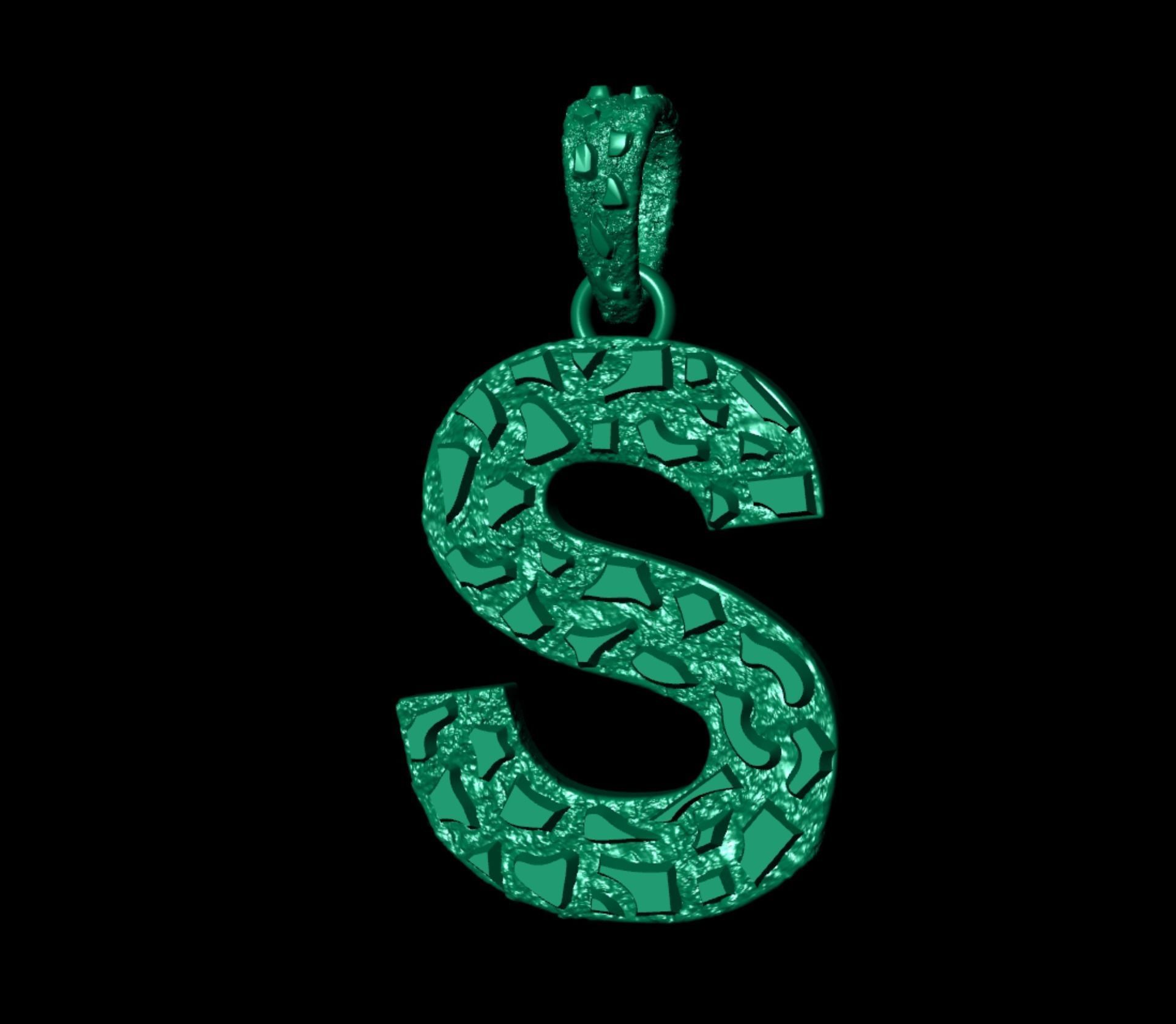 S LETTER INITIAL NUGGET PENDANT 3D print model_6
