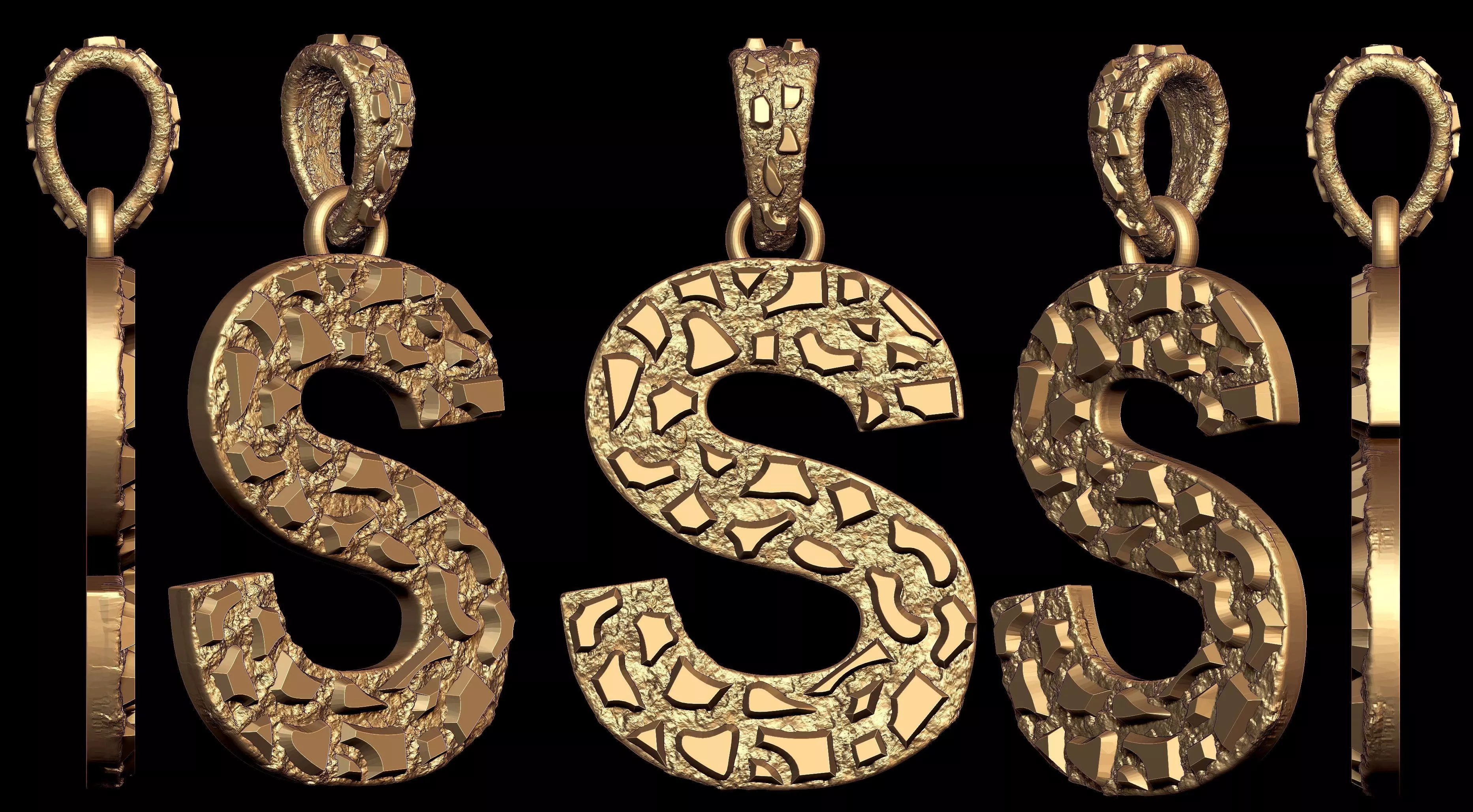 S LETTER INITIAL NUGGET PENDANT 3D print model_0