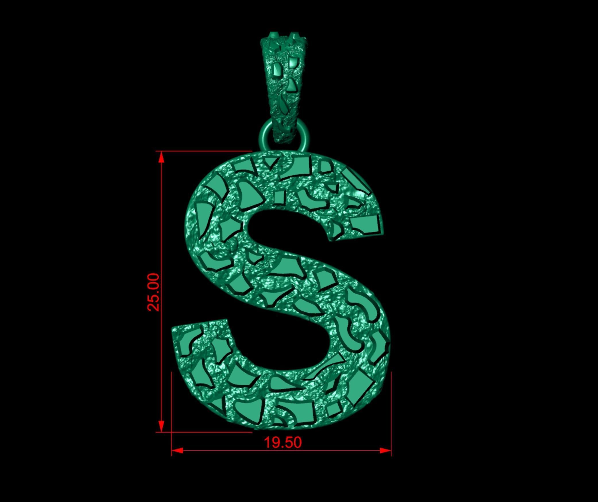 S LETTER INITIAL NUGGET PENDANT 3D print model_3