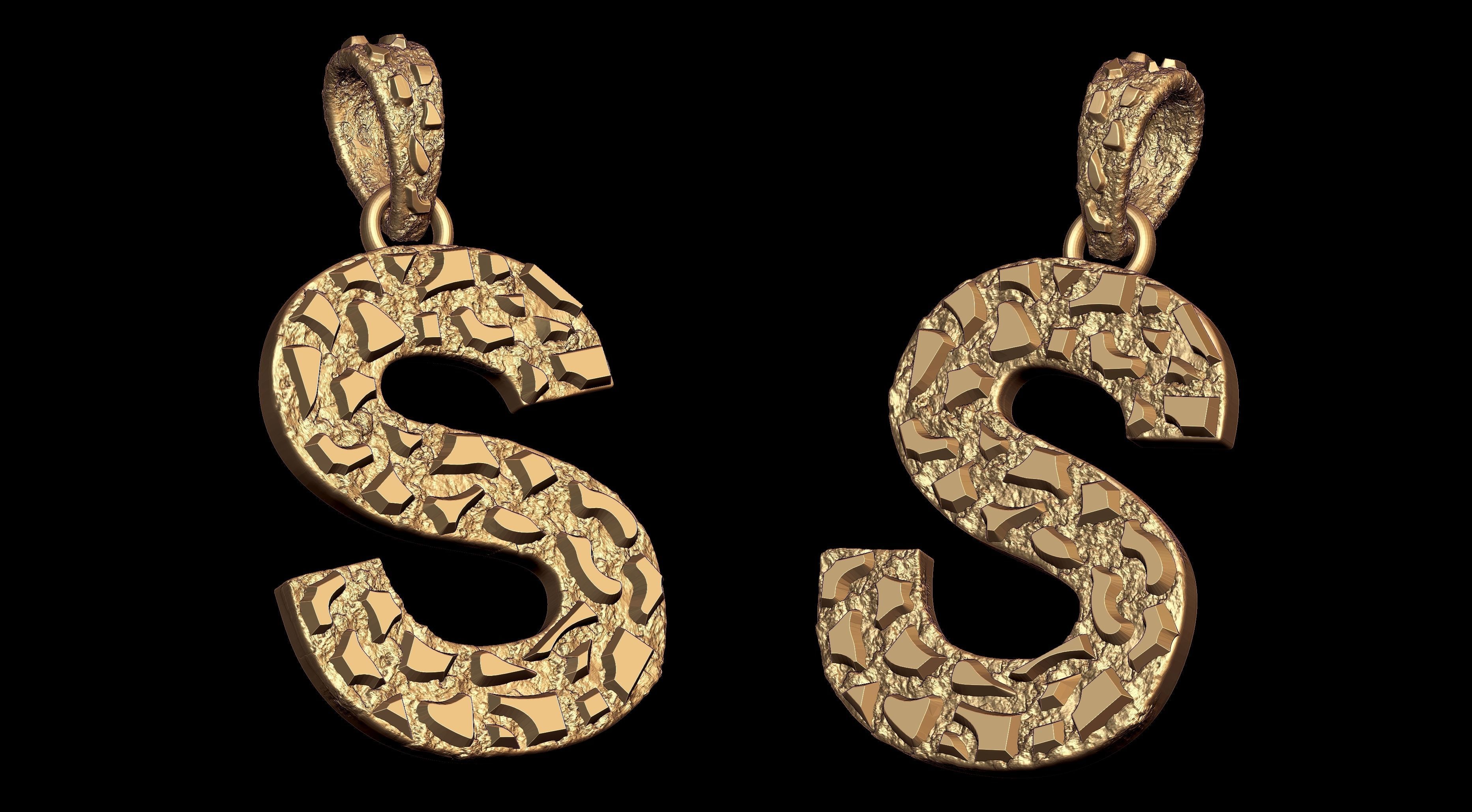 S LETTER INITIAL NUGGET PENDANT 3D print model_1