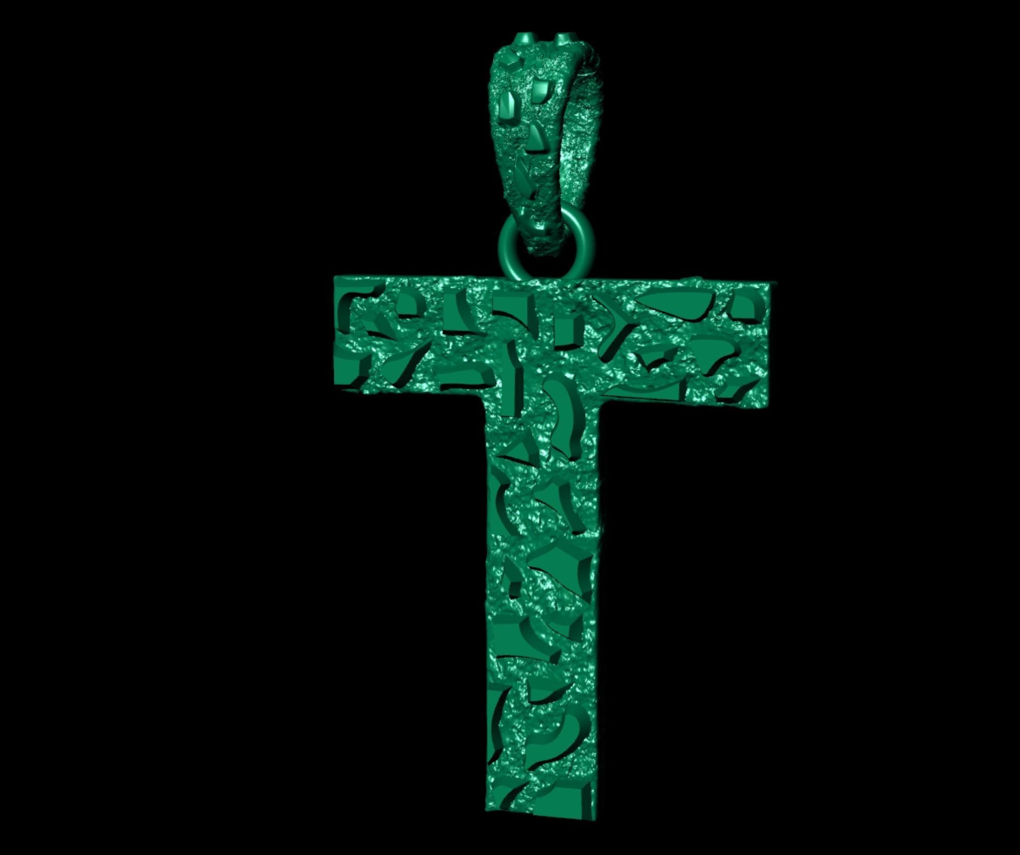 T LETTER INITIAL NUGGET PENDANT 3D print model_6