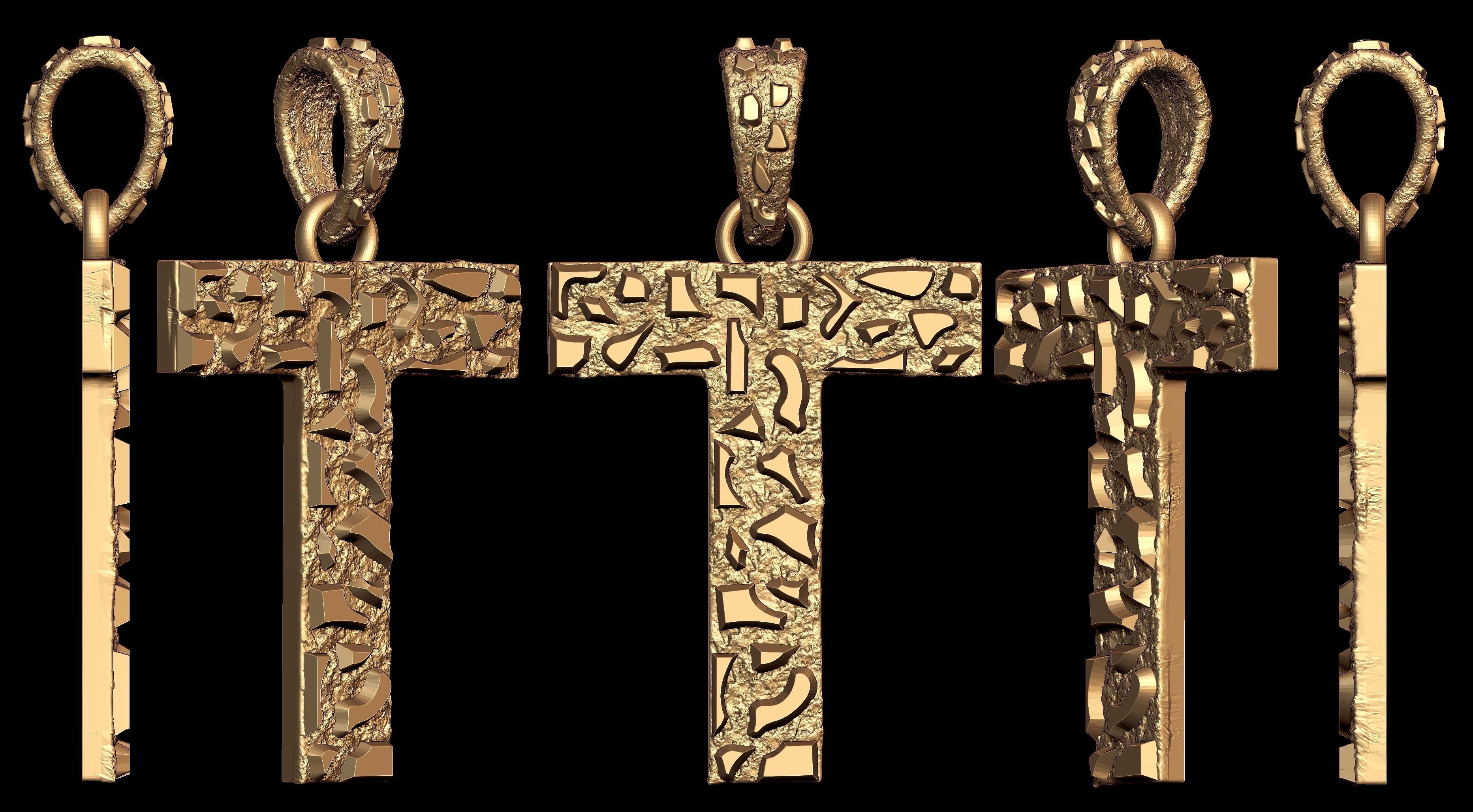 T LETTER INITIAL NUGGET PENDANT 3D print model_8