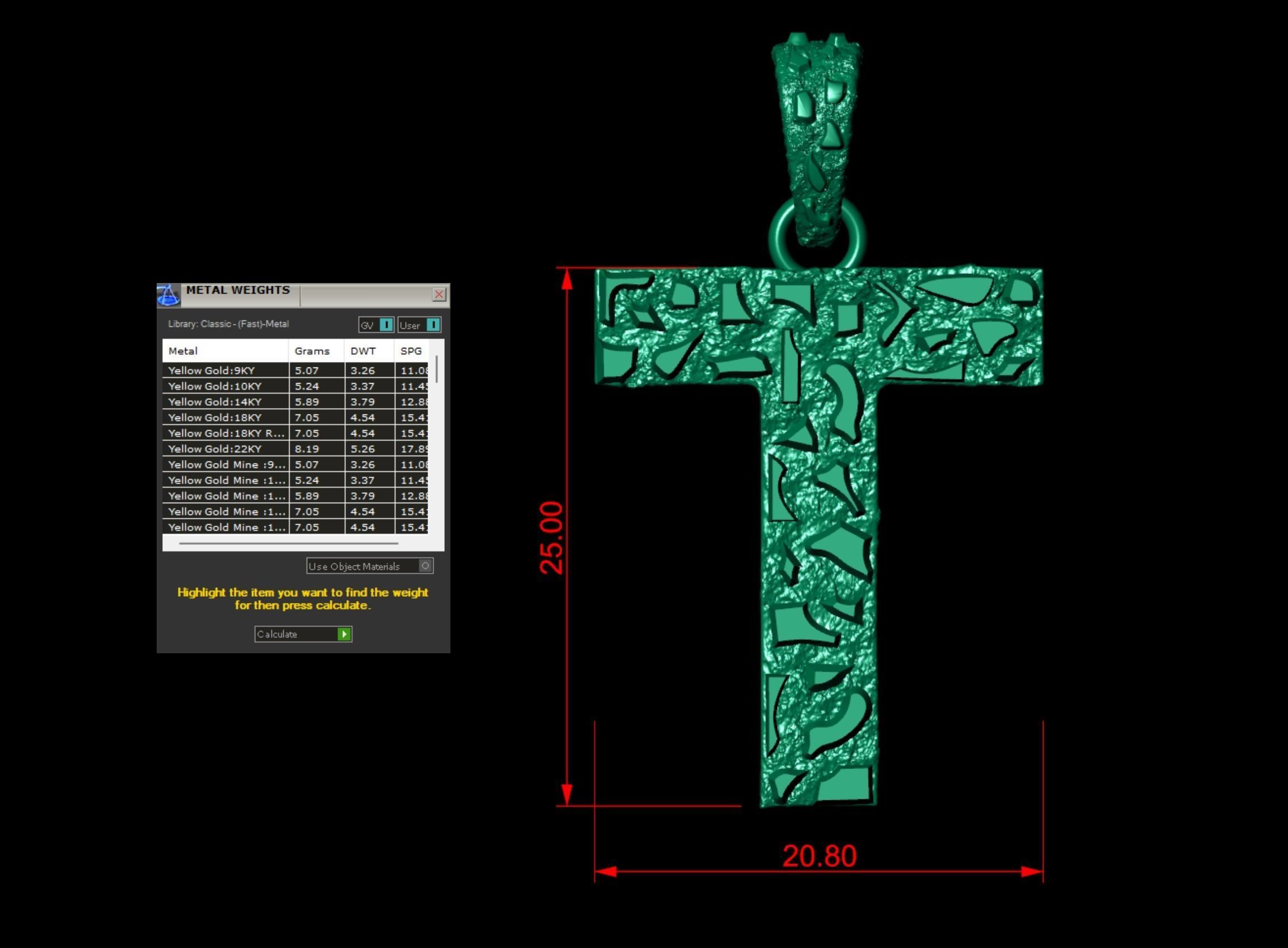 T LETTER INITIAL NUGGET PENDANT 3D print model_5