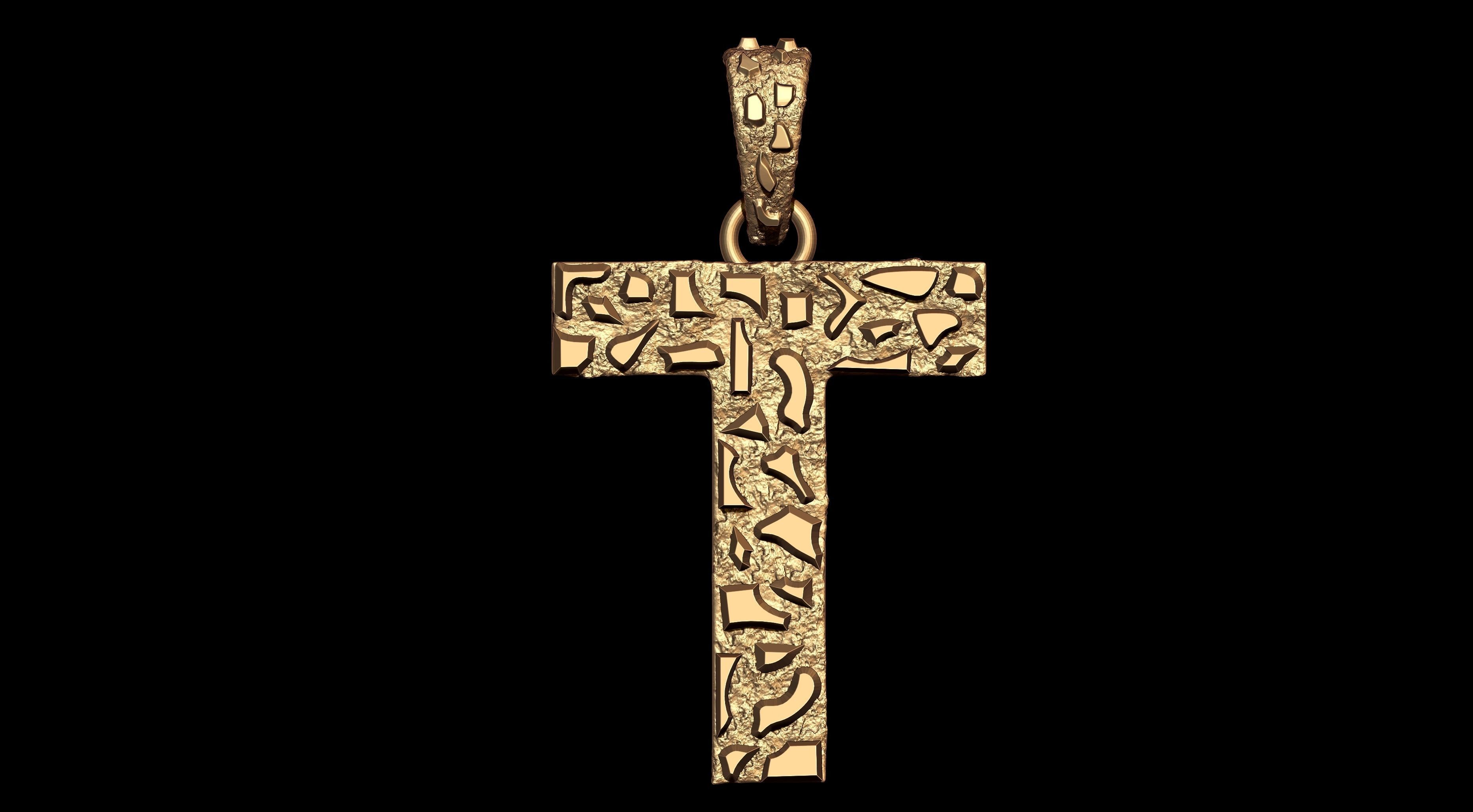T LETTER INITIAL NUGGET PENDANT 3D print model_2