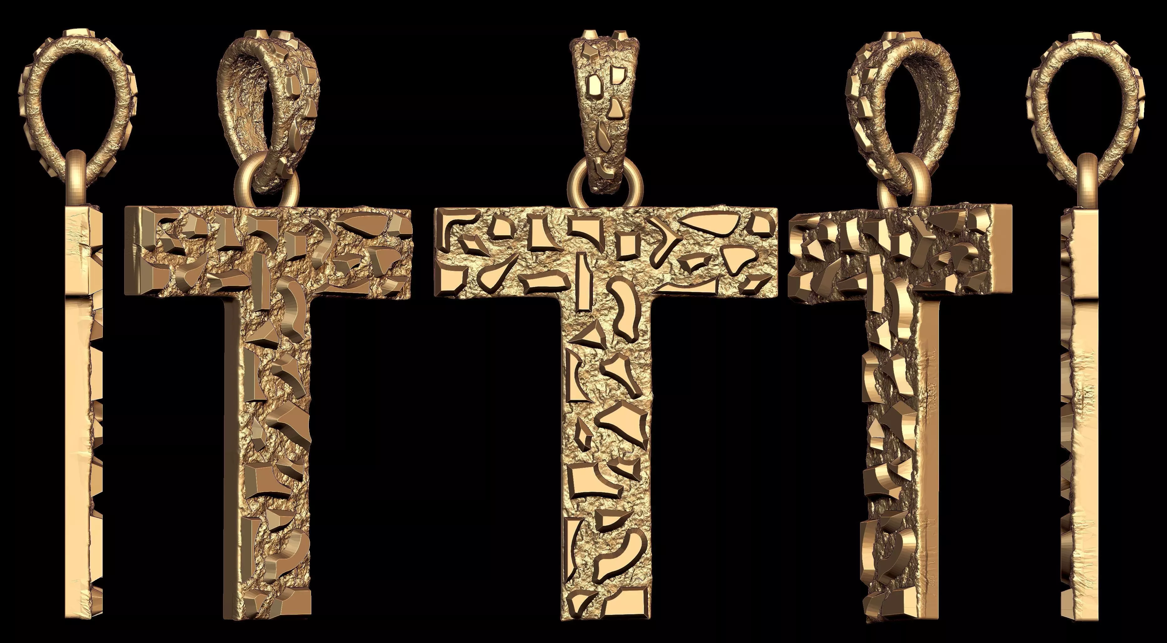 T LETTER INITIAL NUGGET PENDANT 3D print model_0
