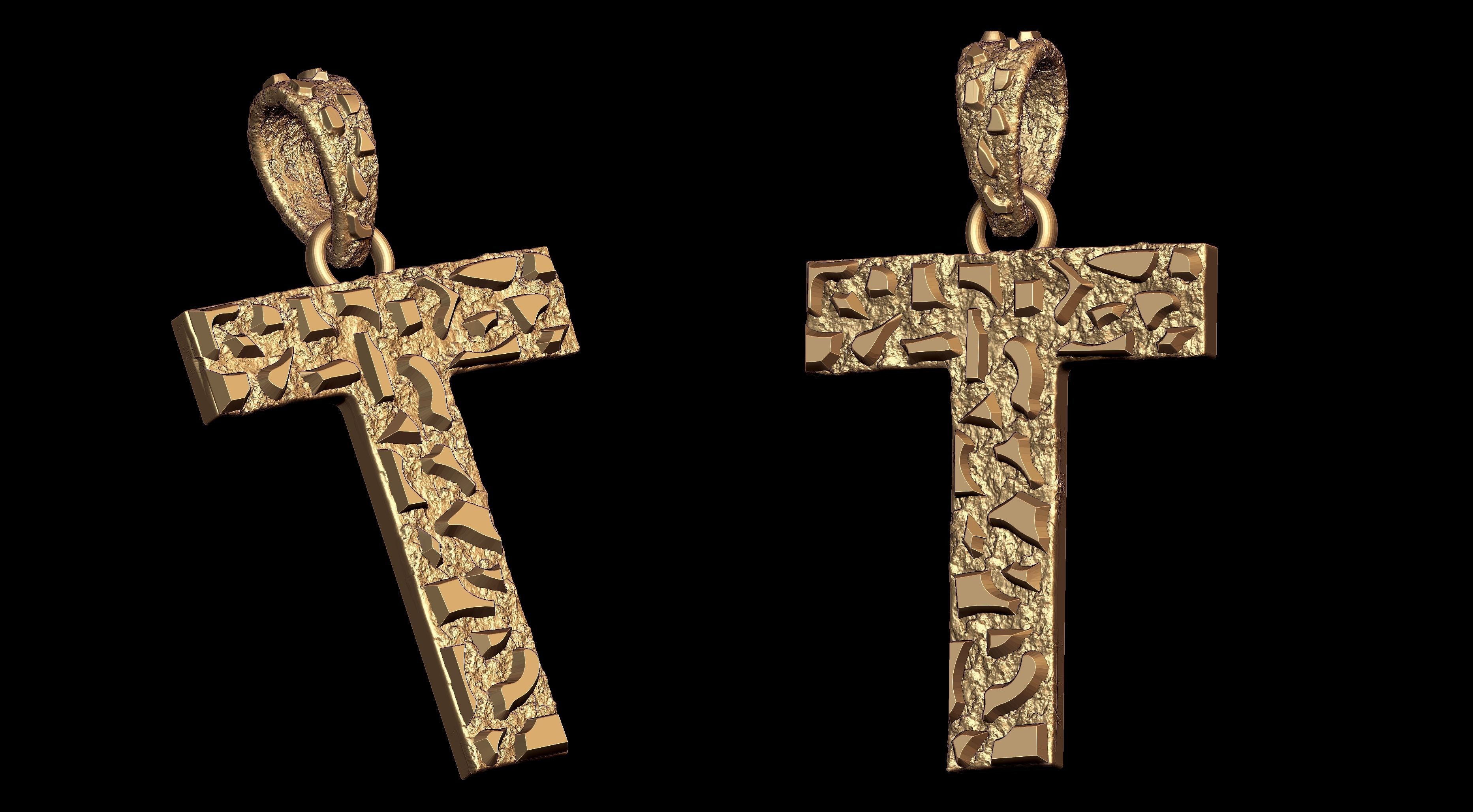 T LETTER INITIAL NUGGET PENDANT 3D print model_1