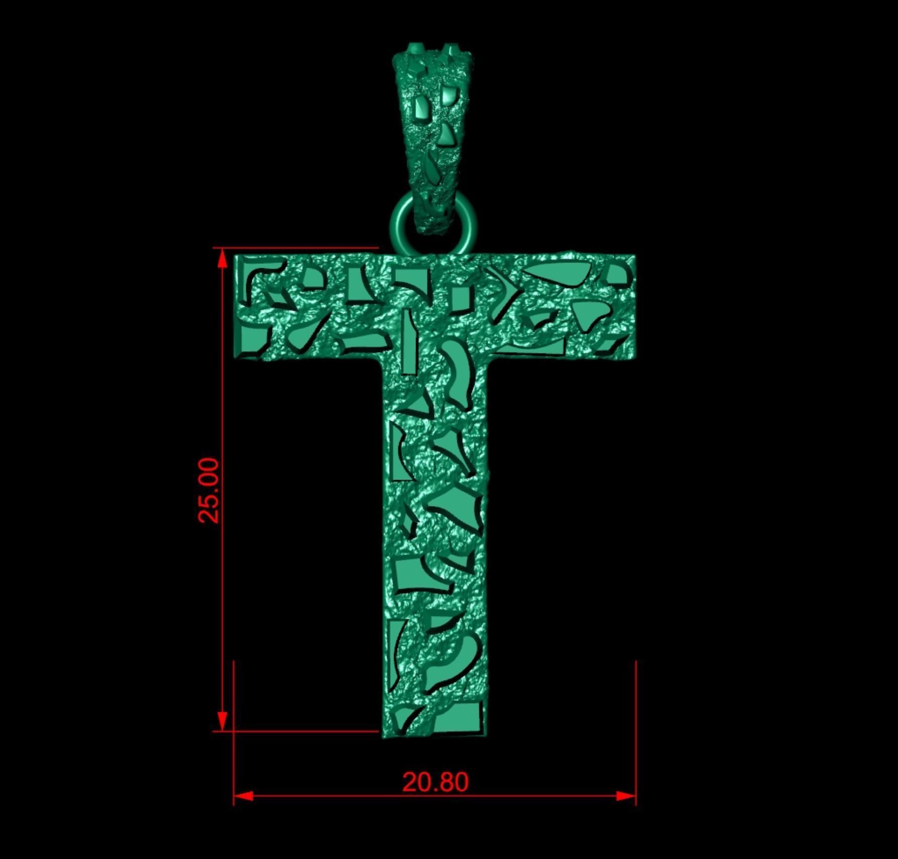 T LETTER INITIAL NUGGET PENDANT 3D print model_3